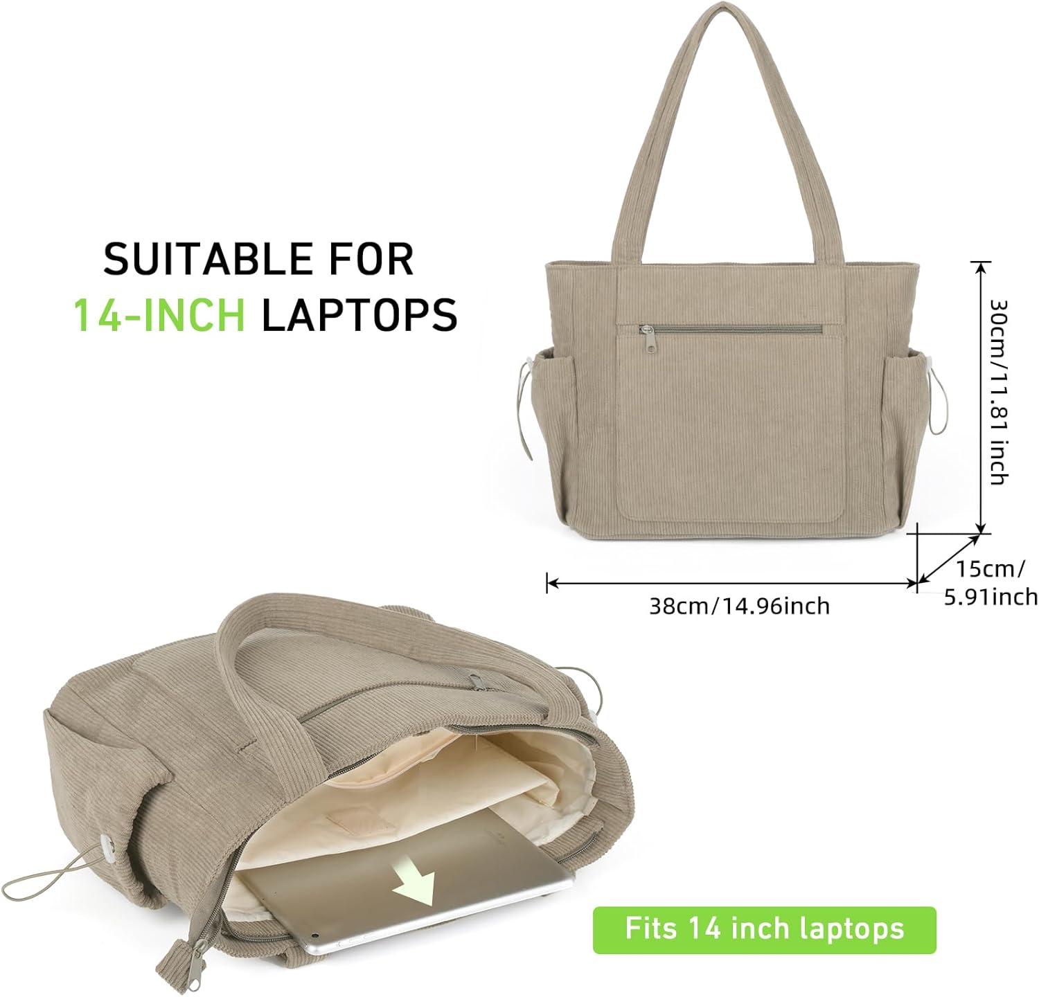 Rueesh Large Corduroy Tote Bag for Women Travel Shoulder Bags Women Work Handbags Everyday Hobo Bag
