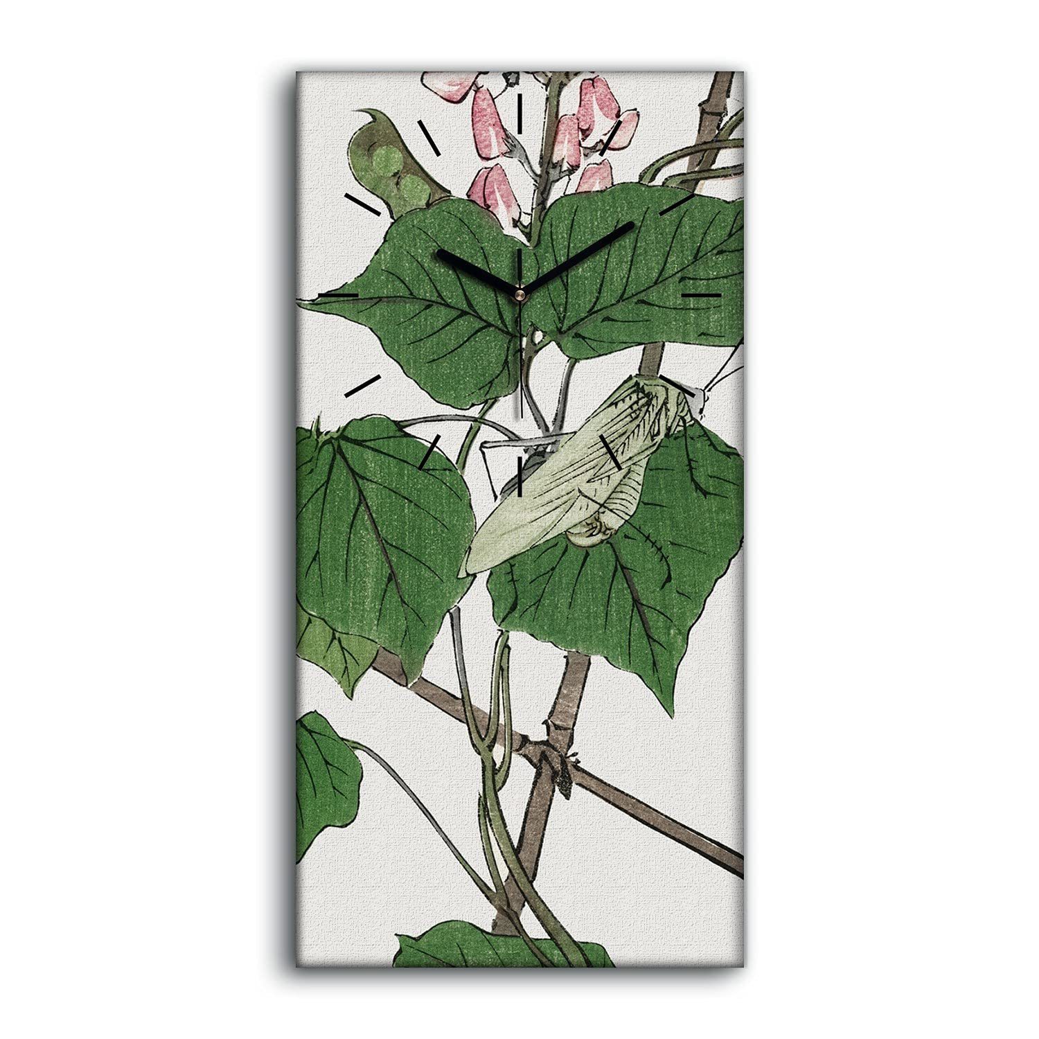 Horloge de chambre sur toile feuilles asiatiques 30x60cm pour une décoration murale zen