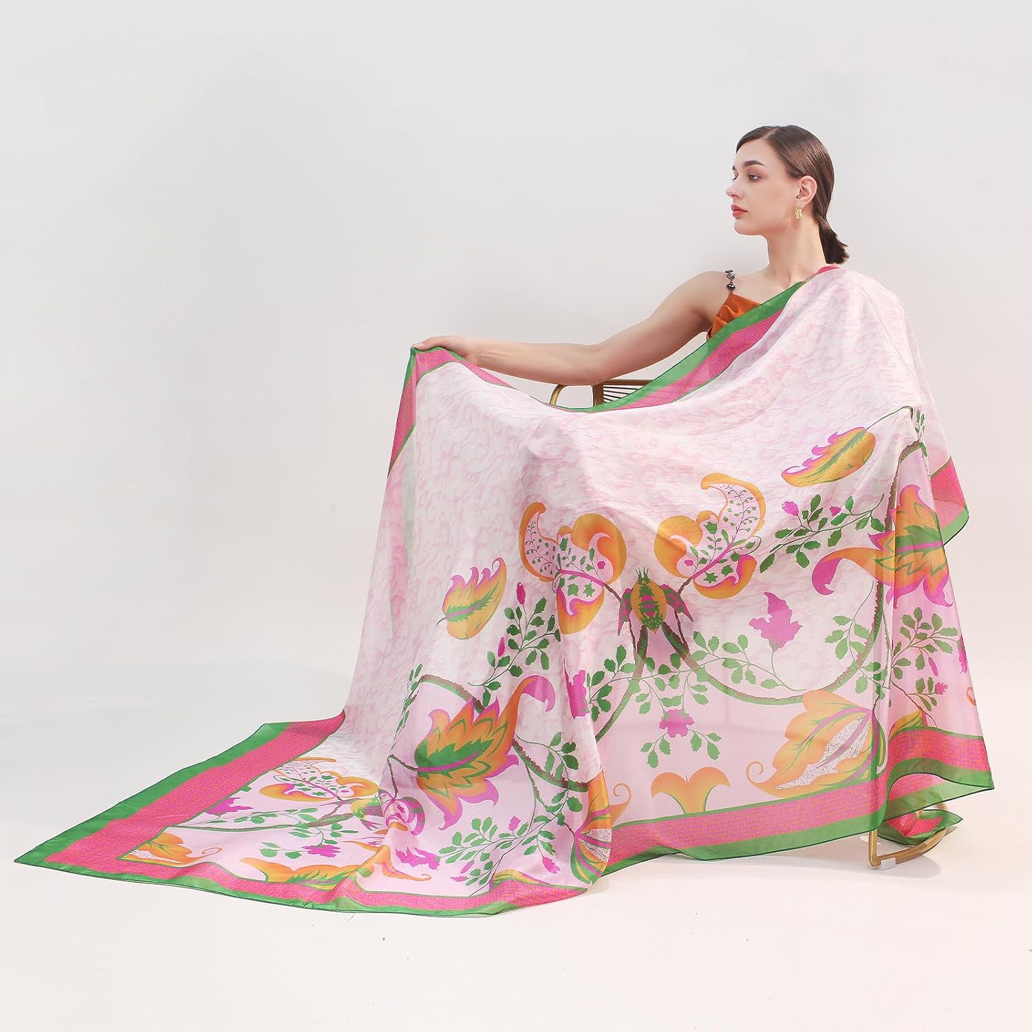 DANA XU Women's 100% Mulberry Satin Silk Pashmina Shawl Wraps Extra Large Floral Scarf for Evening Dresses, Soft Oversized - Image 7