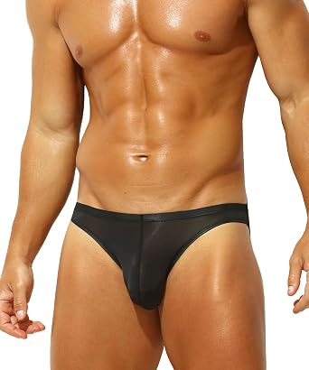 Mens Sexy See-through Bikini Briefs Soft Ice Silk Sheer Underwear