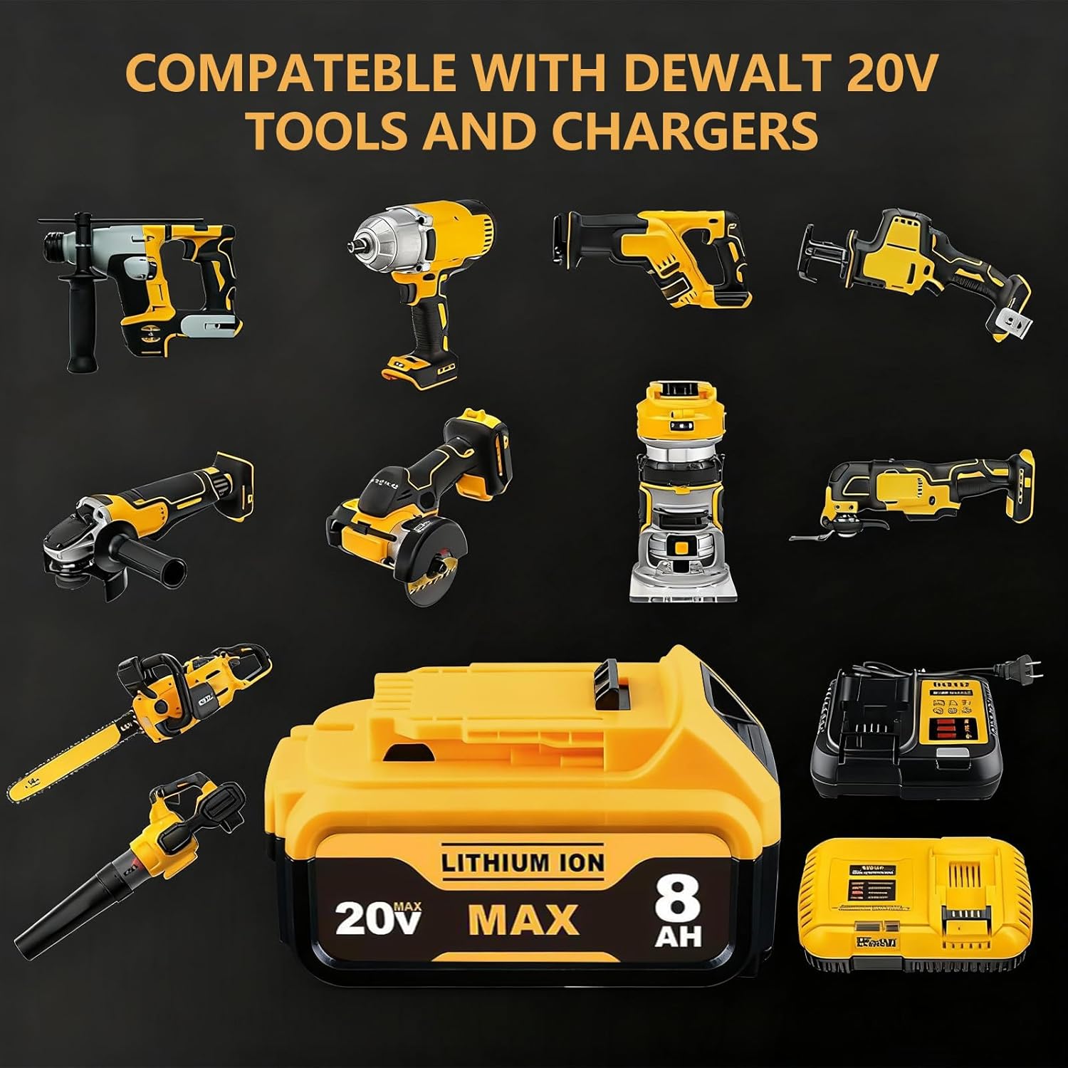 8.0Ah Compatible with DeWalt 20V Max Battery DCB200 DCB201 DCB180 DCB203 DCB204 DCB206 Cordless Power Tools with LED Indicator (Not Made in Dewalt) - Image 6