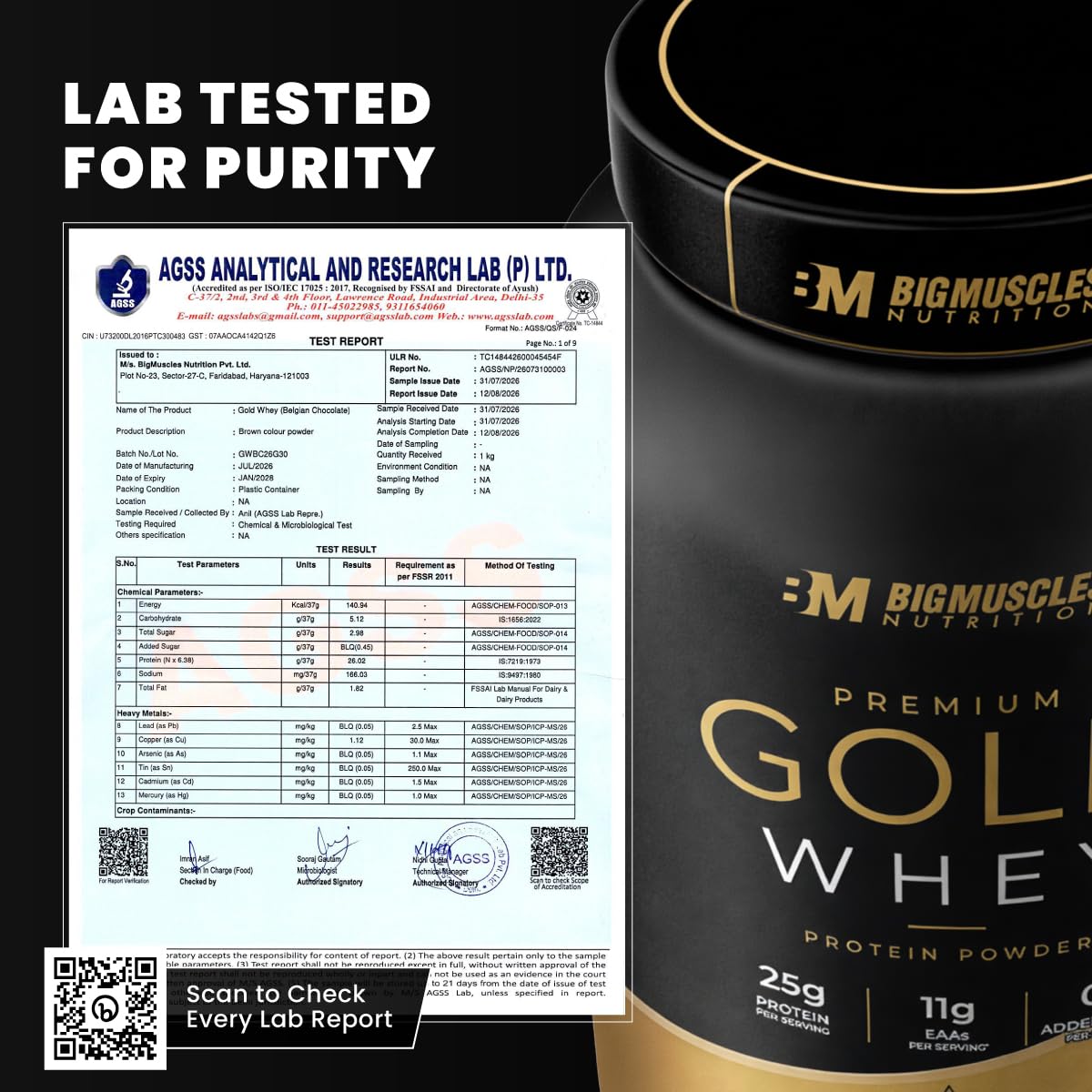 Bigmuscles Nutrition Premium Gold Whey [1Kg, Malai Kulfi] Informed Choice UK Certified | Isolate Whey Protein Blend | 25g Protein | Natural Ingredients Only — Amazon image 5