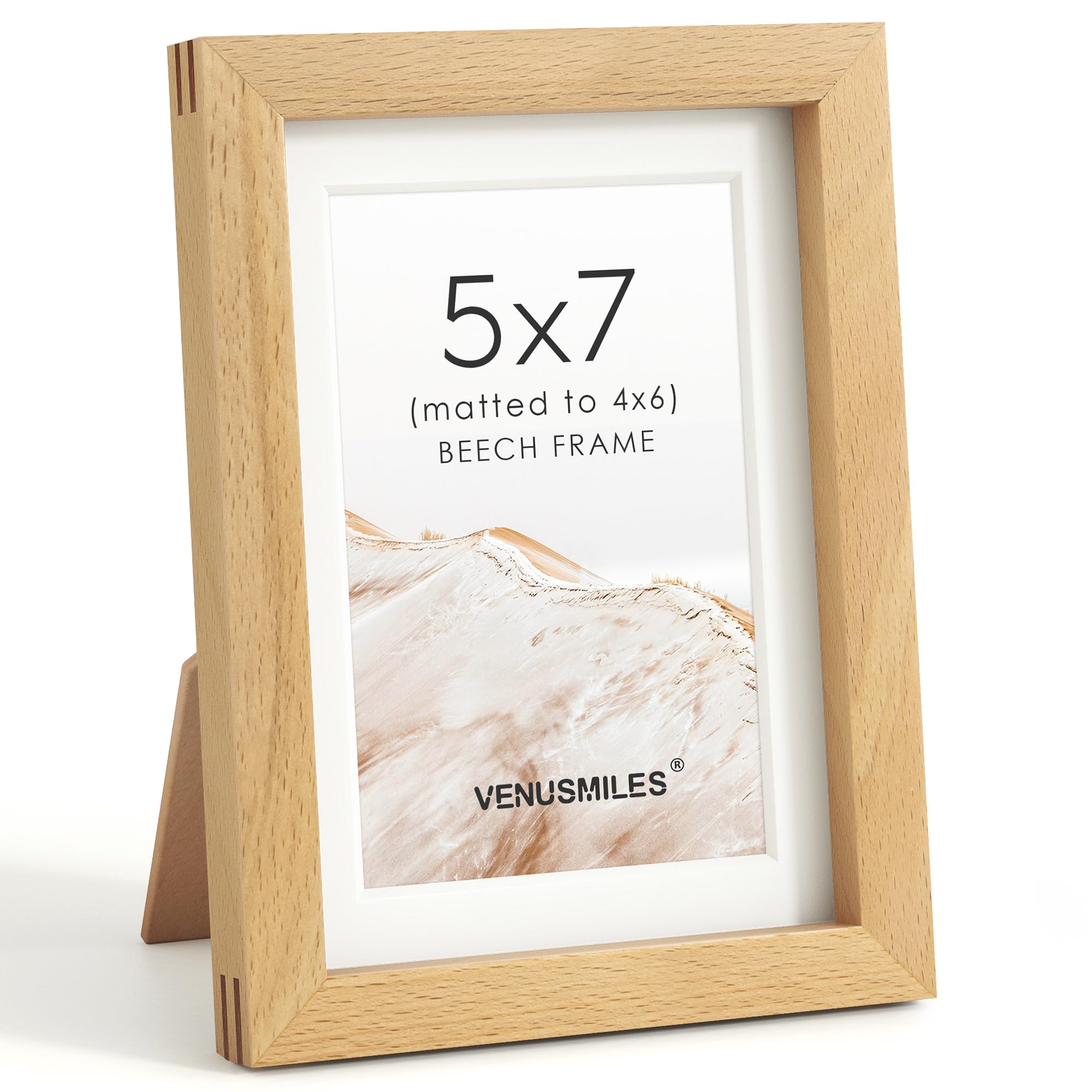 5x7 Picture Frame, USA-Sourced Natural Beech Wood Photo Collage Frame with HD Tempered Glass, Modern Simple 5 x 7 Wooden Frame Matted to 4x6, Gallery Wall Frames for Art, Wall or Tabletop Display