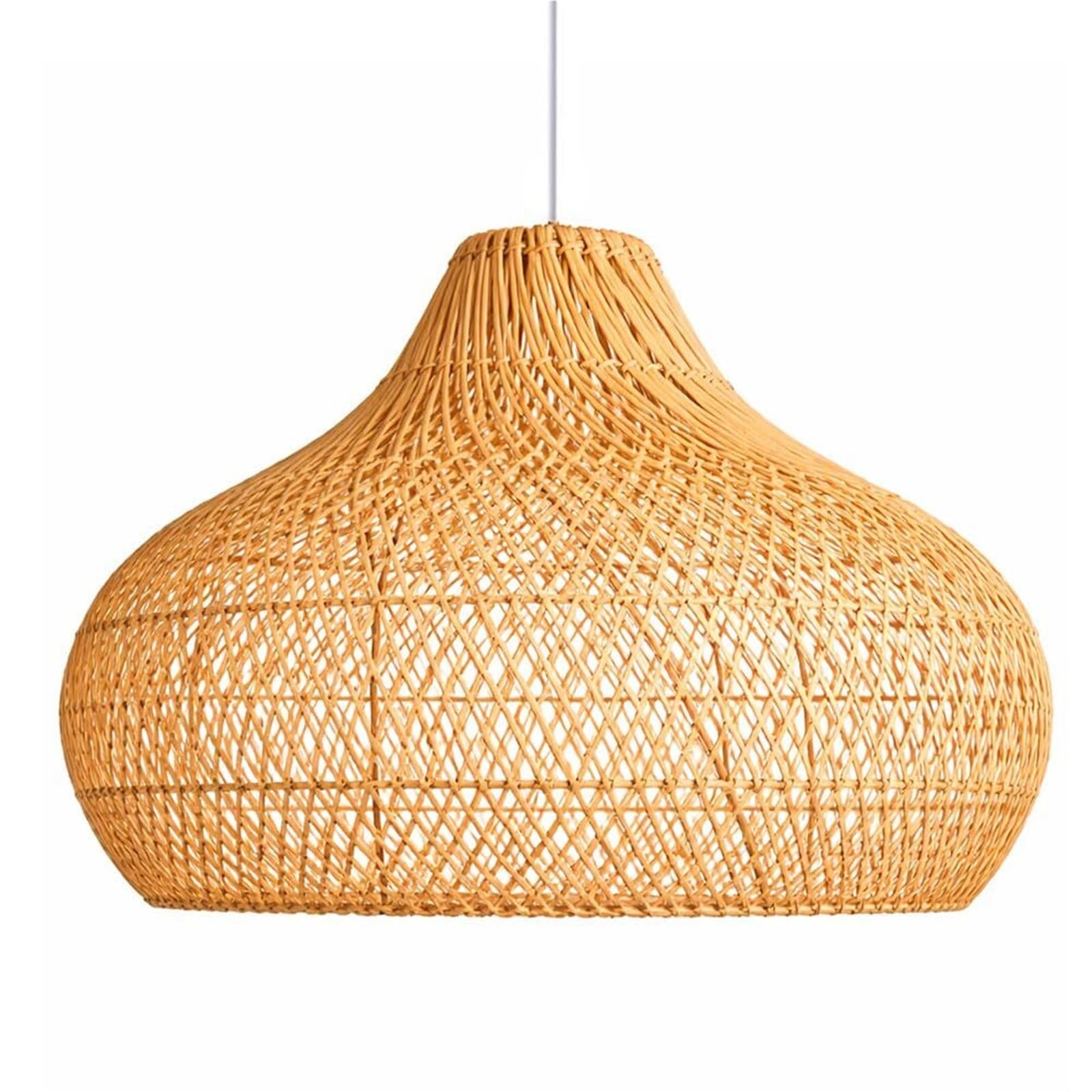 Khukhu Natural Rattan Pendant Light For Kitchen Island, Ceiling Light Wicker Lampshade Lantern 14.1" Bamboo Lamp Hanging Light Ceiling Light Fixture Suitable For E26/27 Lamp Holder(Natural)