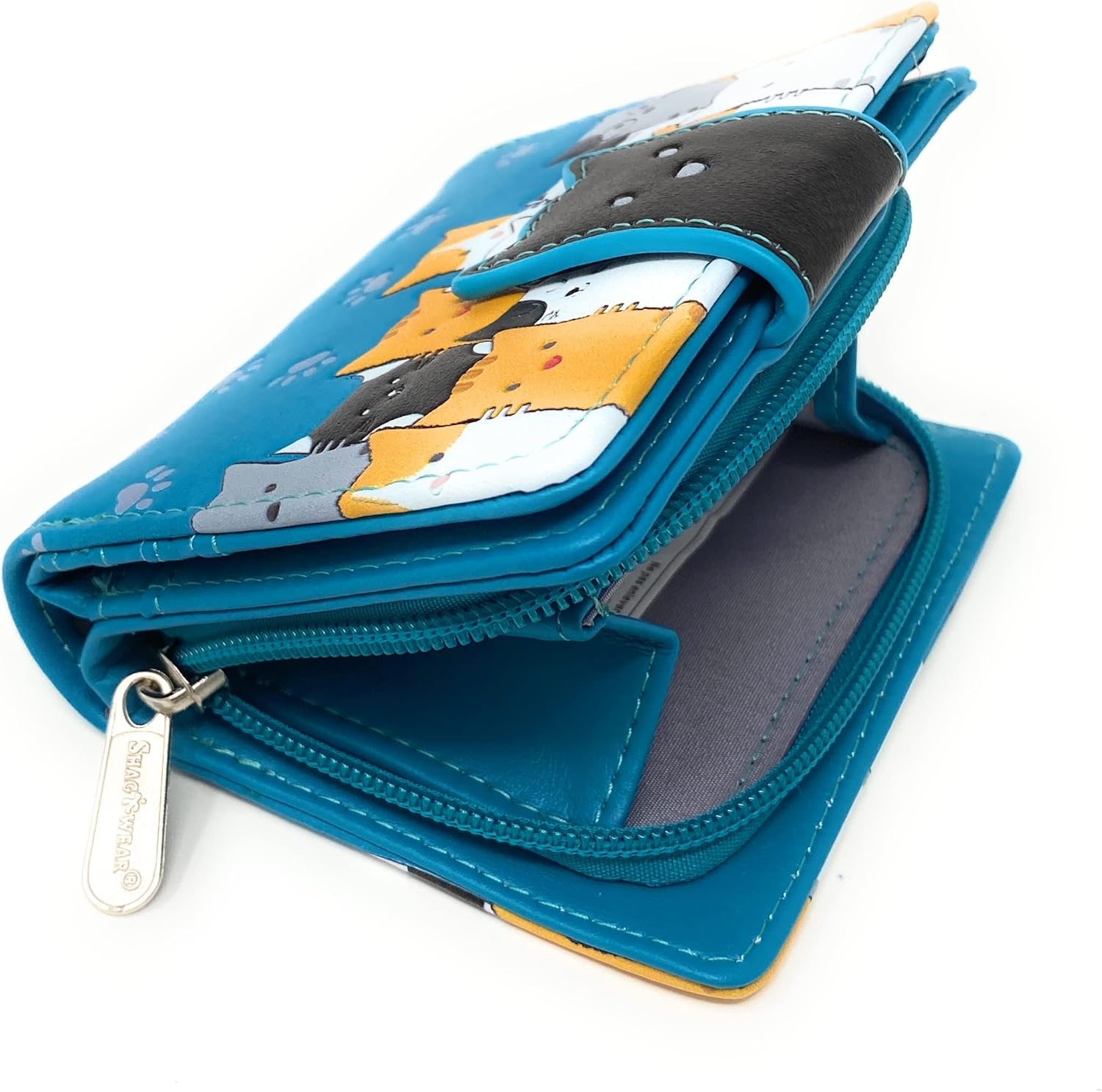 Shag Wear Kitty Cat Crowd Chic Small Animal Wallet For Women and Teen Girls Vegan Faux Leather Teal 4.5" - Image 2