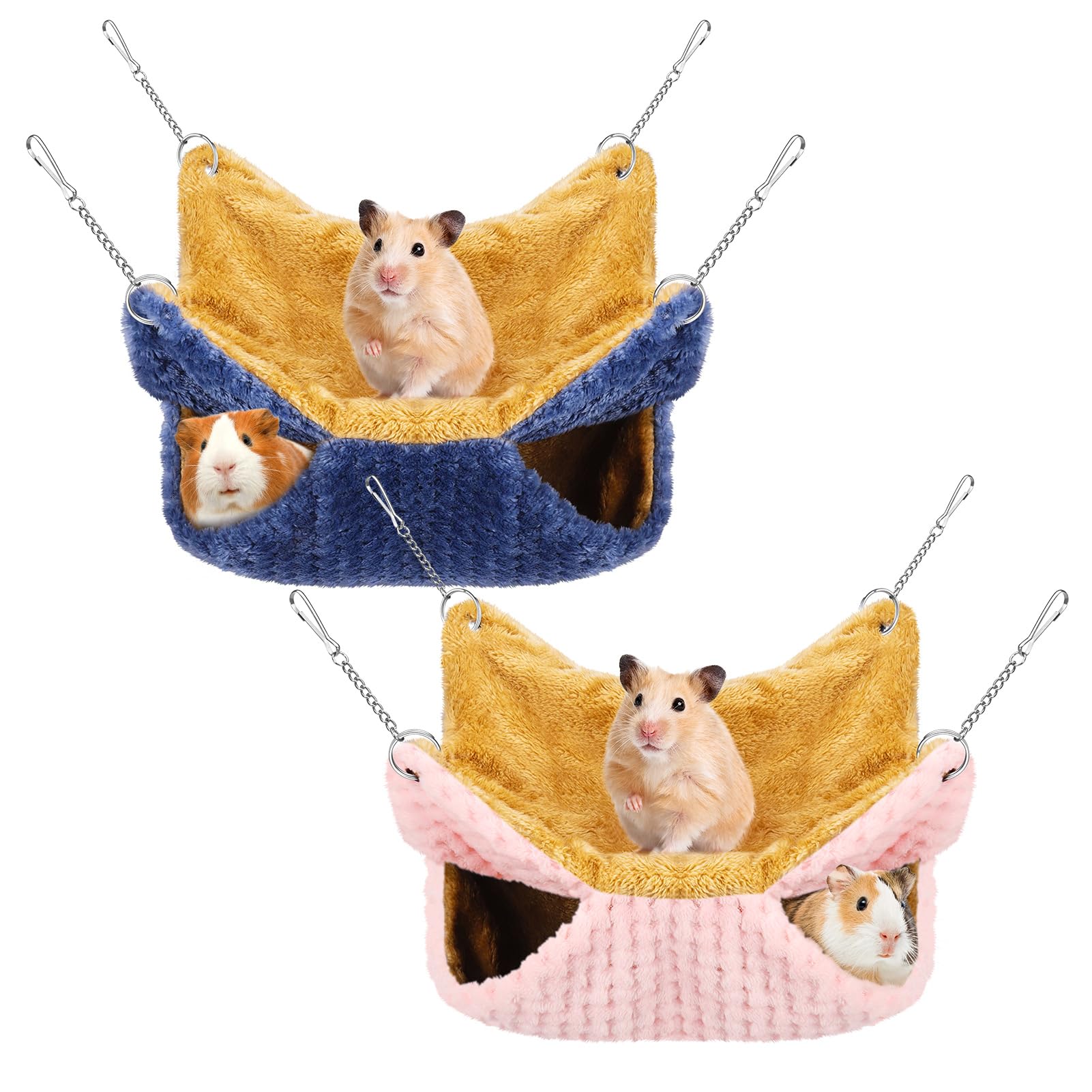 GSrenyu2 Pack Double-Layer Small Animals Hanging Hammock, Pet Cage Hammock, Soft Fluffy Rat Hammock Toys, Warm Hanging Beds for Guinea Pig Parrot ferret Squirrel Hamster Rat Playing Sleeping Beds