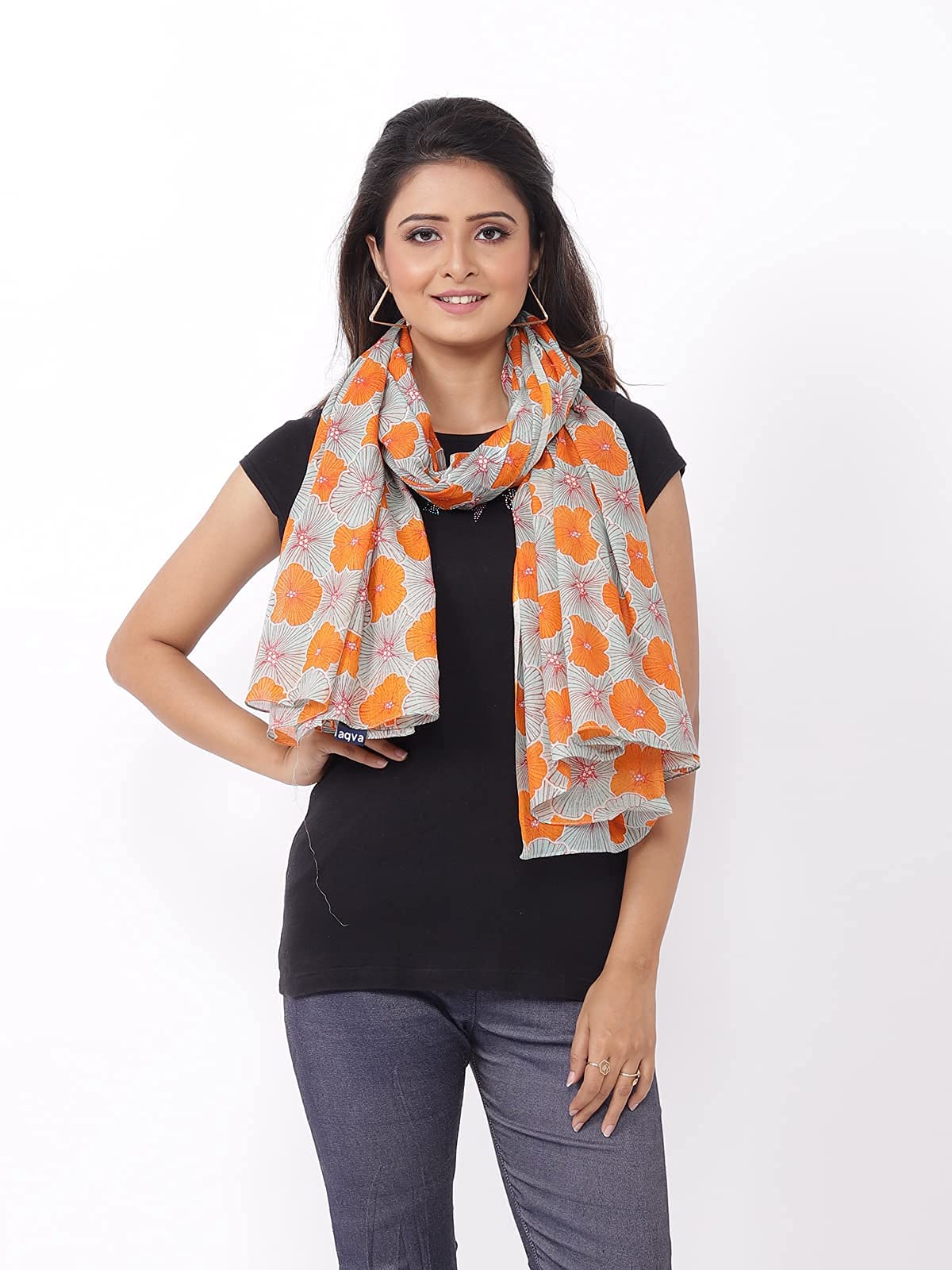 AQVA Printed Cotton Scarf for Women Stylish (Baghiya Aquamarine Orange) | Head and Face Cover Scarf for Girls with Cotton | Soft & Lightweight Scarves/Stoles for all Weather (72 x 43 in) 2