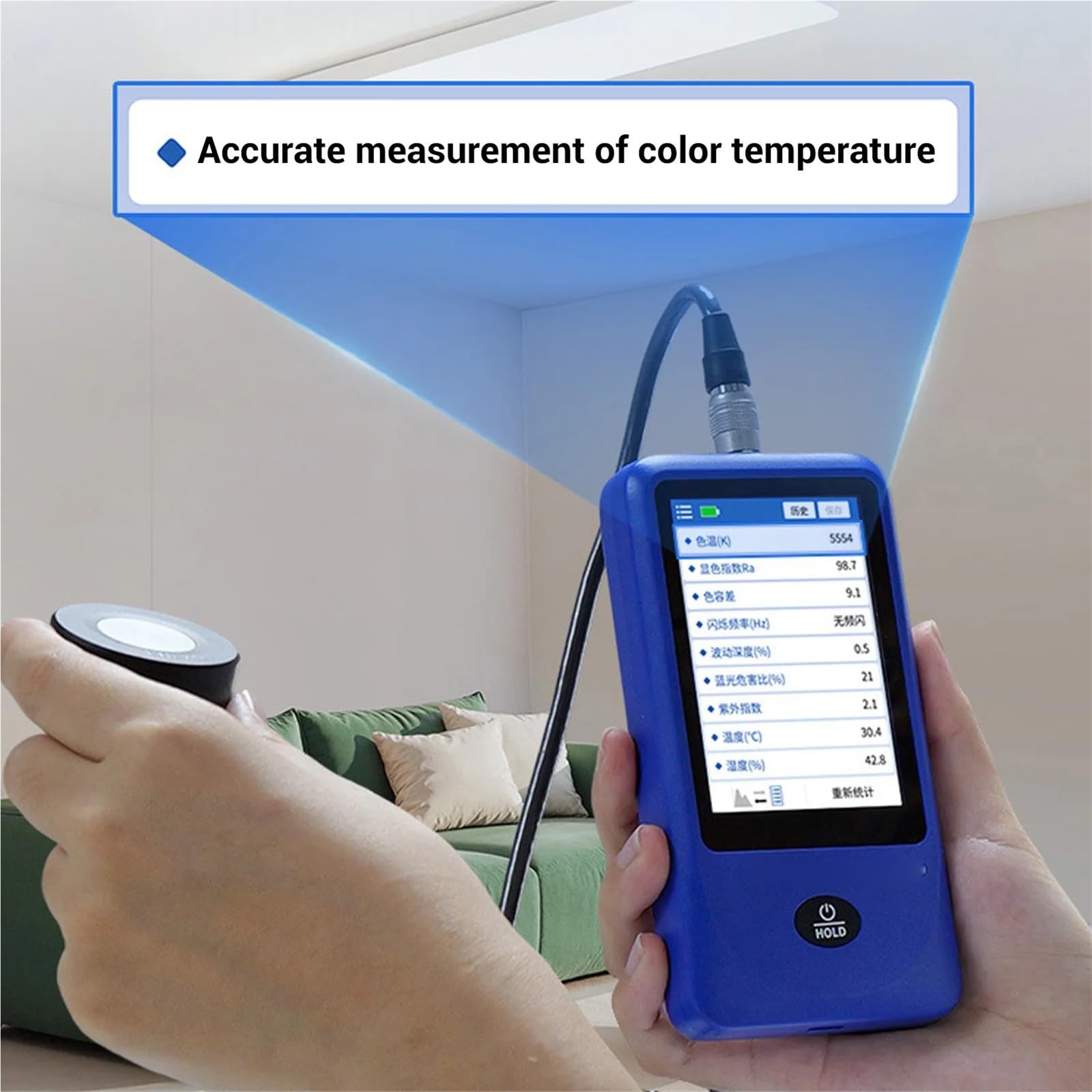 Medidores de luz, Medidor de Espectro de luz, espectrómetro de Mano, medidor de iluminancia espectral, Rango de 1 millón de LX, Medida de Temperatura de Color, Renderi