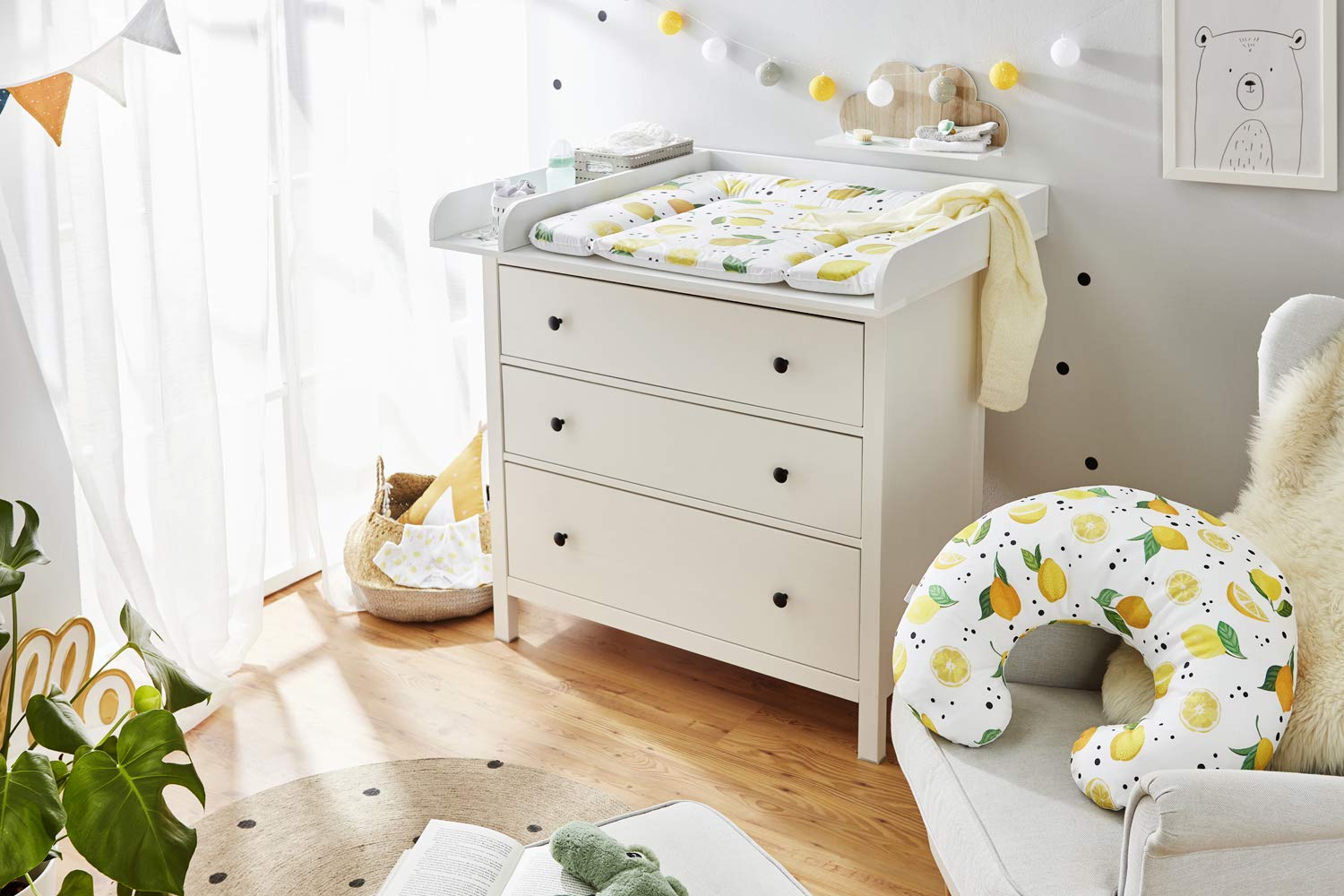 Rotho Babydesign Coussin d'Allaitement Mini, 180 x 33 cm, Dès 0 mois, Lavable en machine, Hypoallergénique, Lemon Chill