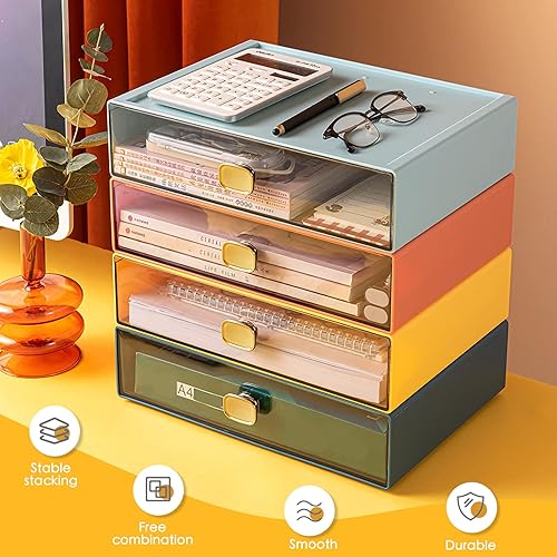 Miniatura 7 de Paquete de 2 cajones organizadores apilables para escritorio de 6.5 x 9 x 3 pulgadas, organizador de almacenamiento de escritorio con cajón, caja