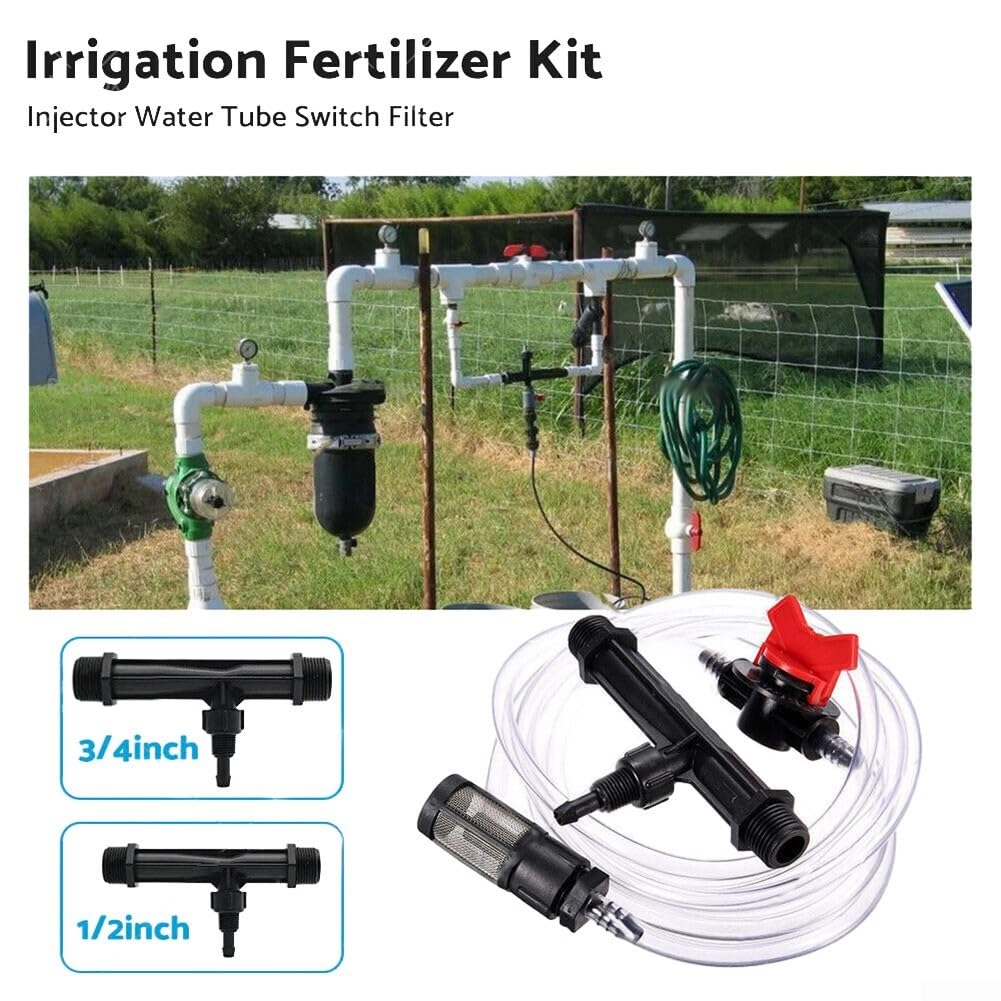 Kit de inyector de fertilizante Venturi de riego automático con interruptor de tubo de agua de 1/2 pulgada y filtro para sistemas de cuidado de plantas de jardín, dosificación eficiente de nutrientes