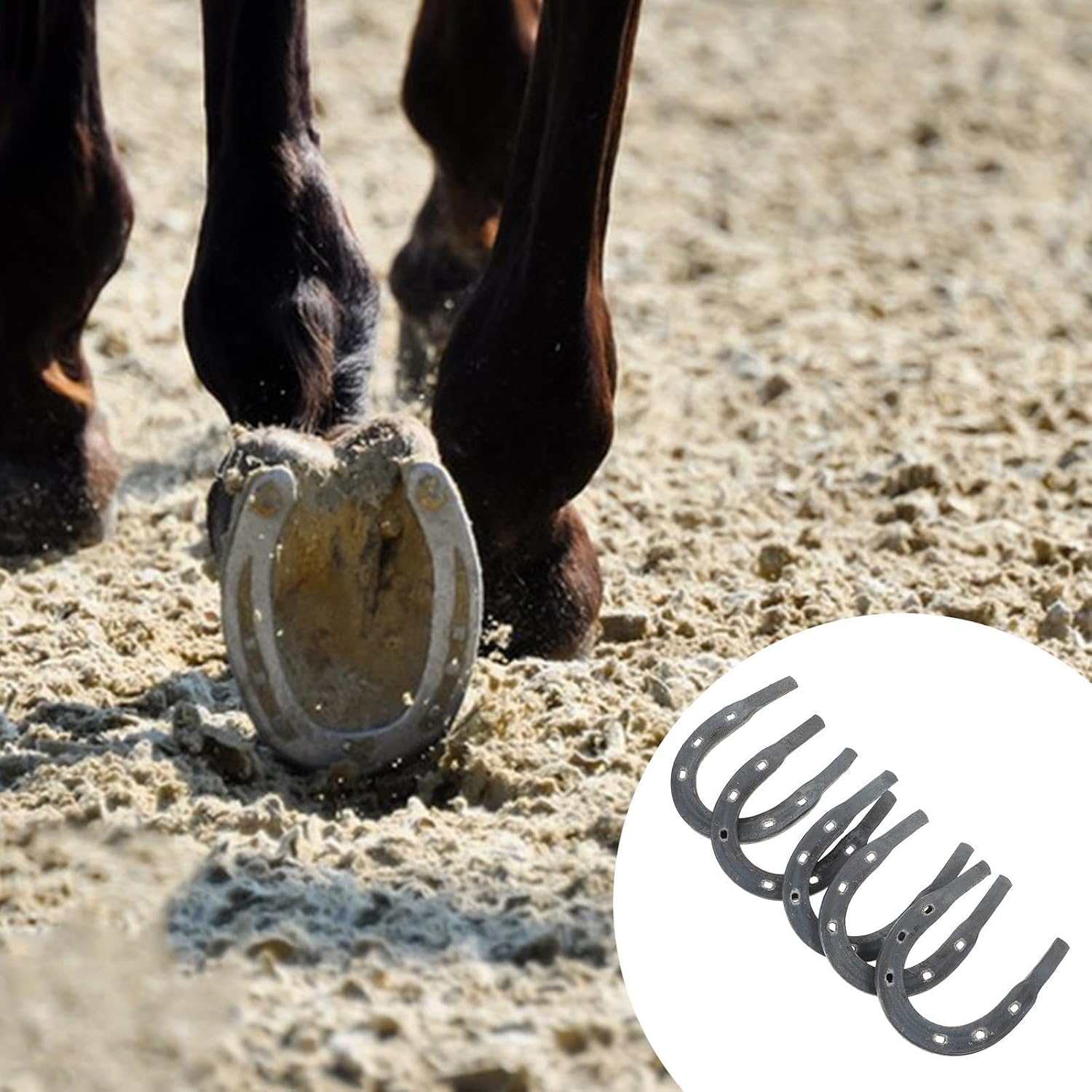 5 herraduras reemplazables para caballos y burros, almohadillas de metal firme, tamaño 2 con ranura abierta, suministros de herradura para uso ecuestre y estable, mango cómodo