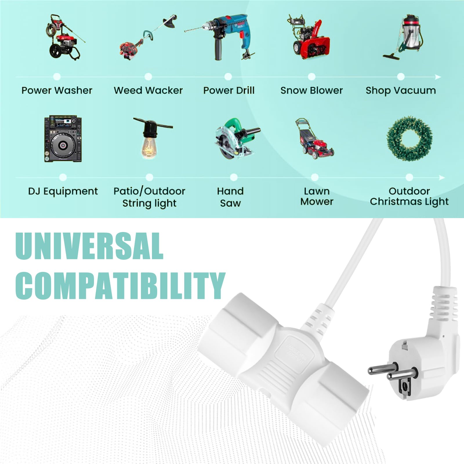 Extensor eléctrico doble 2 m 2 enchufes cable flexible max 3500 W convertidor alemán hogar oficina blanco