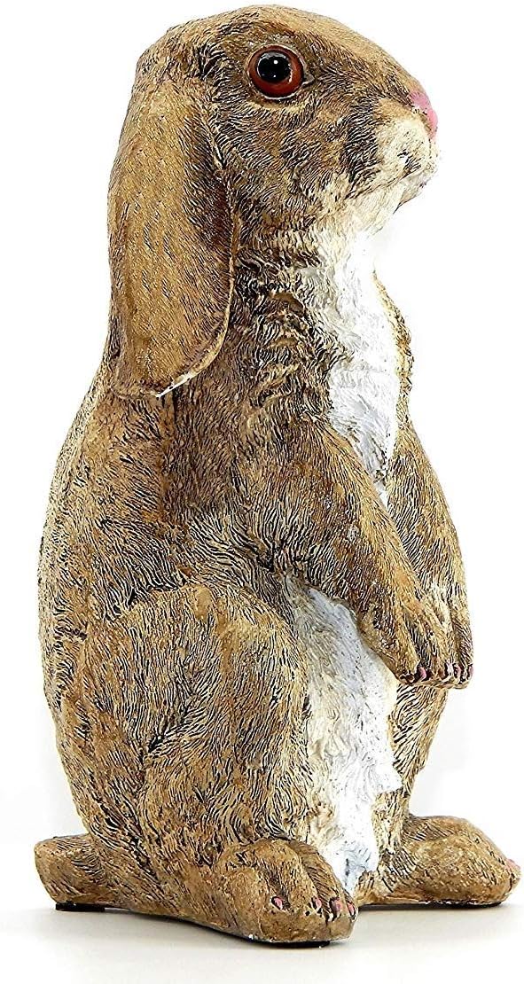 Bellaa 23127 Rabbit Statue Curious Cute Standing Bunny Outdoor Garden Patio Lawn Farmhouse Bunnies Figurine Rustic Sculpture 10 inch Home Decor Presents for Mom Gifts for Grandma