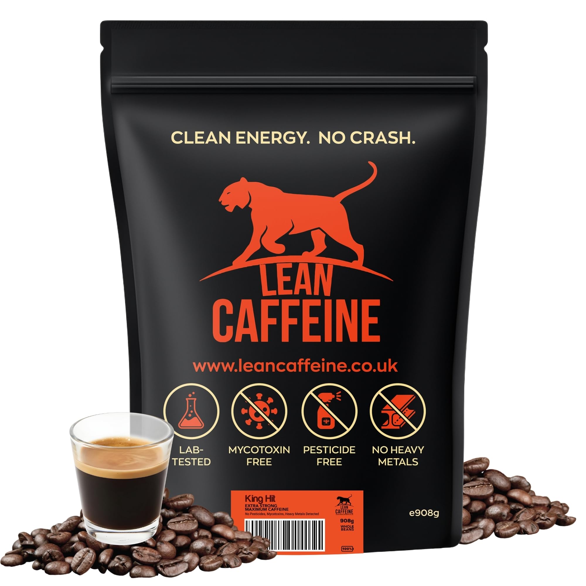 High Caffeine Coffee BEANS 908g | Super Clean Mycotoxin & Heavy Metal Free, Low Acid, Strong Bulletproof Coffee BEANS