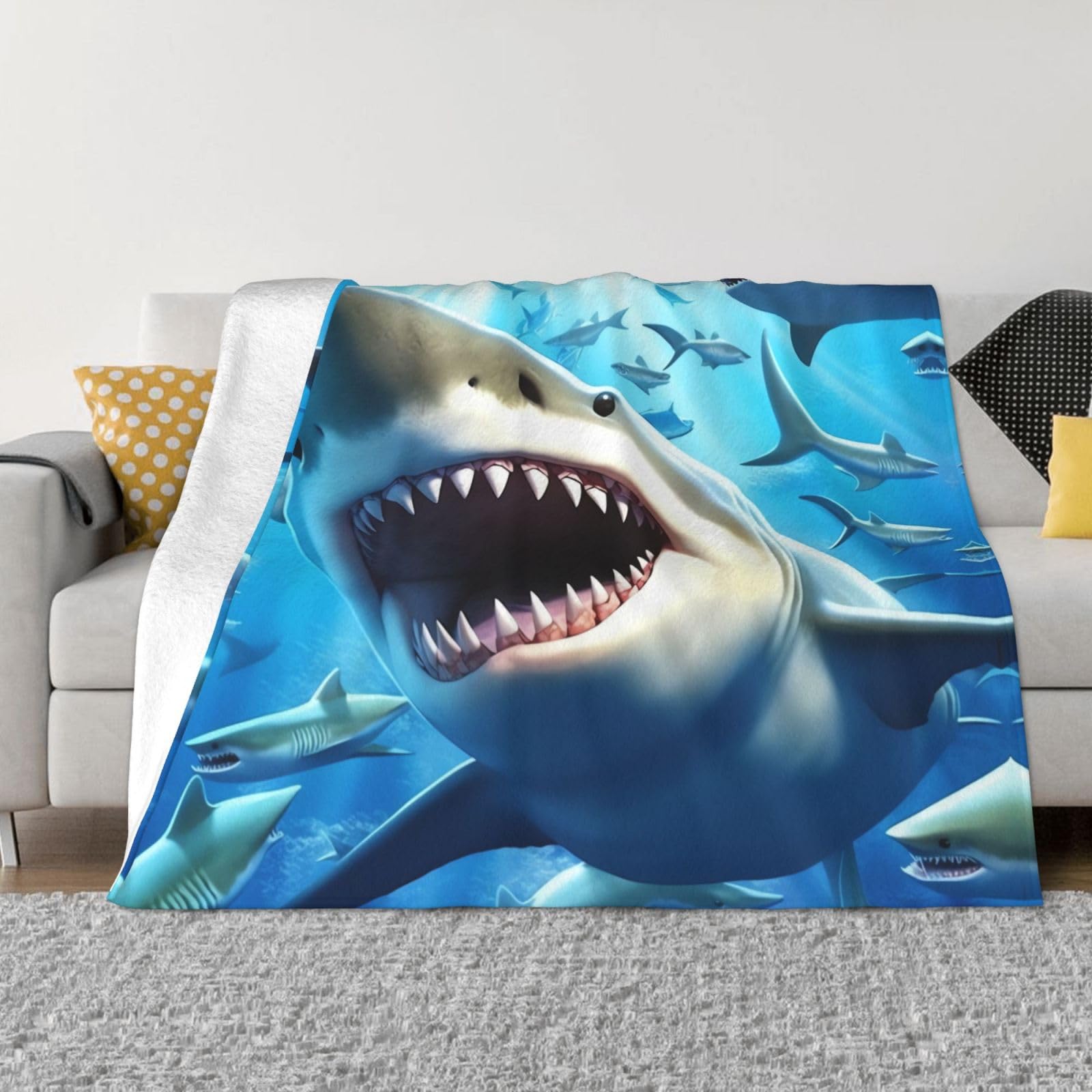Couverture polaire requins 127x100 cm en flanelle douce pour lit et canapé