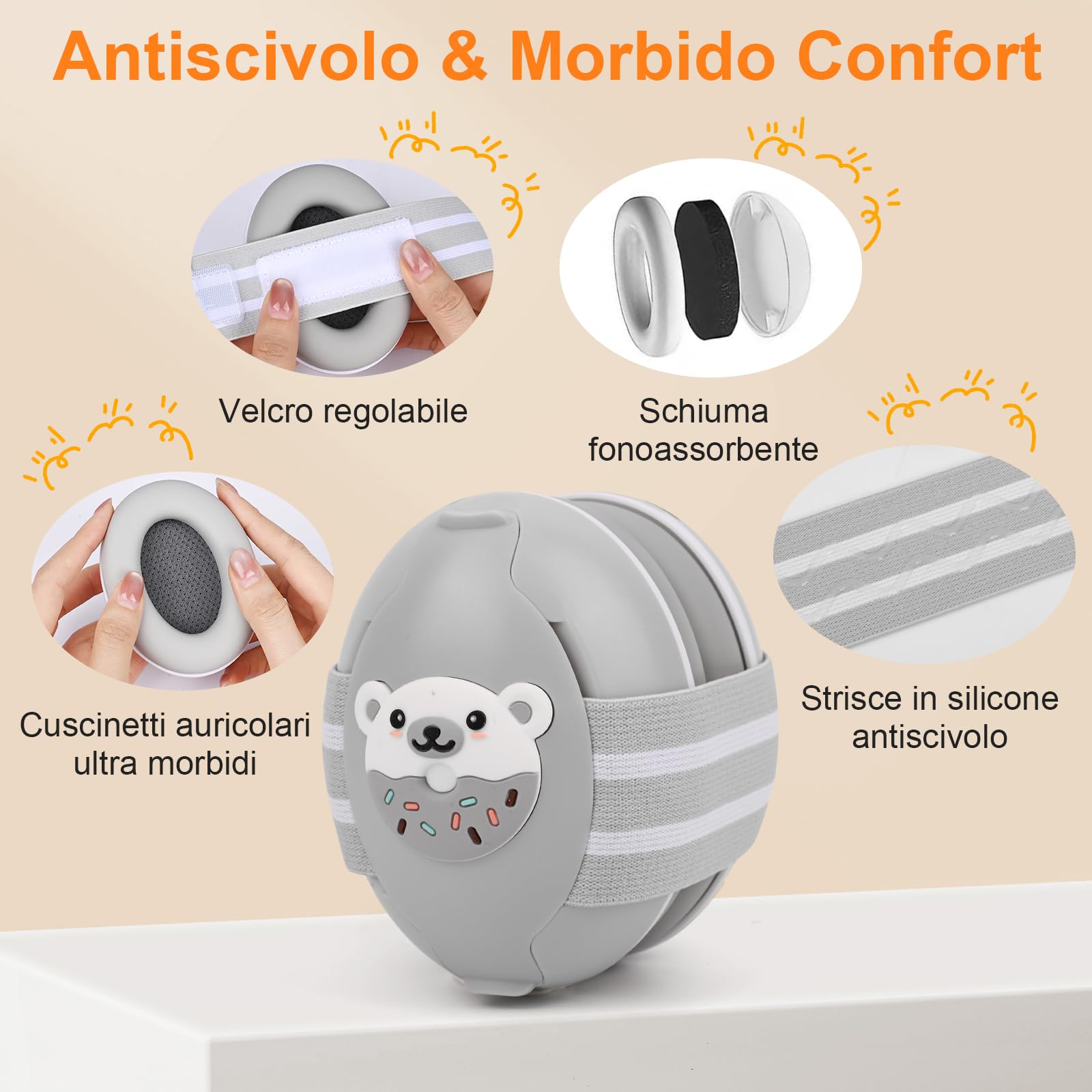 2 in 1 Cuffie Neonato Antirumore 25dB Protettori Acustici per Neonati Cuffie Antirumore Neonato,Archetto Regolabile,Protezione Acustica Ideale per Neonati Fino a 48 Mesi