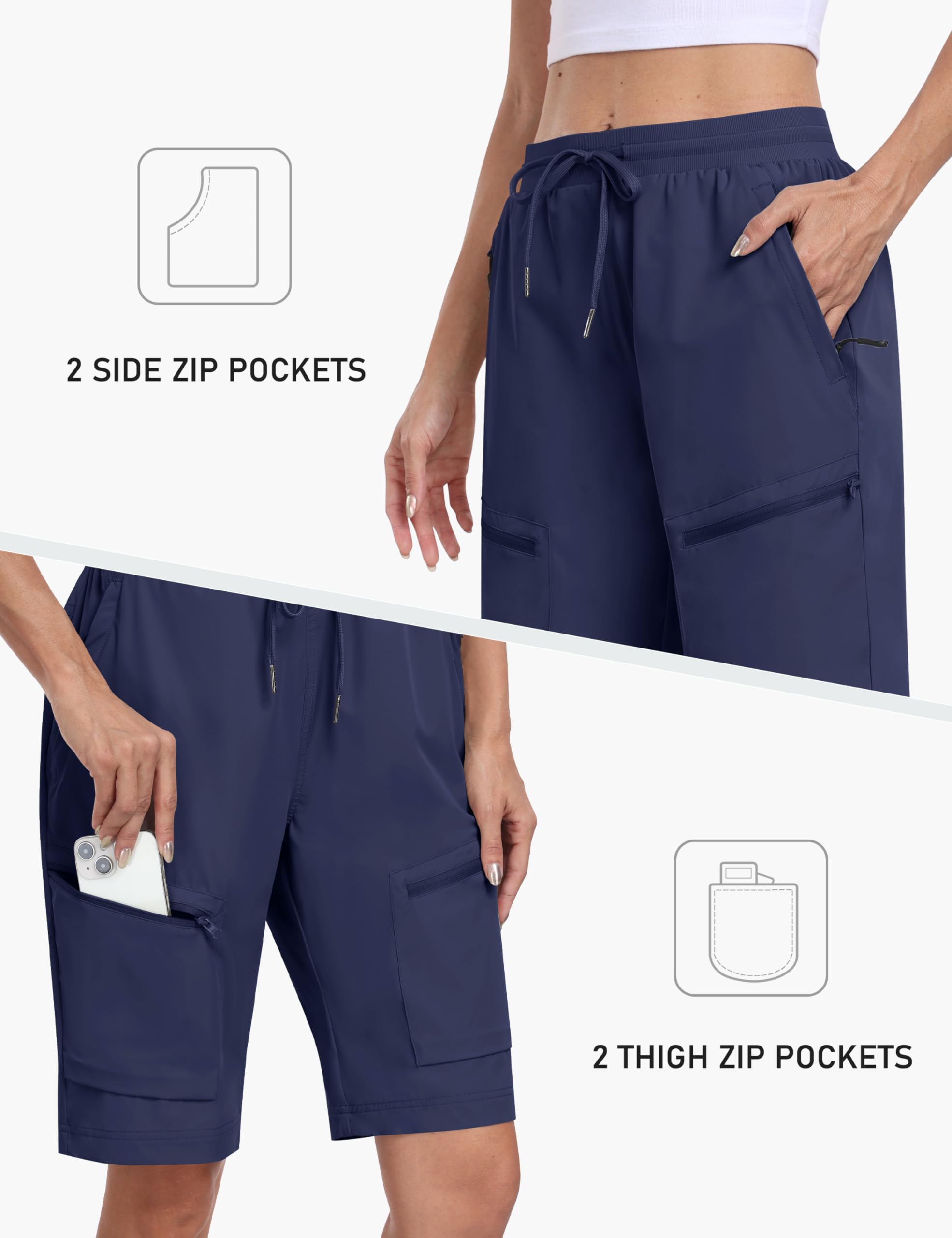 MoFiz Pantalones Cortos Cargo Mujer Ligero Shorts de Senderismo Trekking Impermeable de Secado Rápido Verano Bermuda con 5 Bolsillos de Cremallera