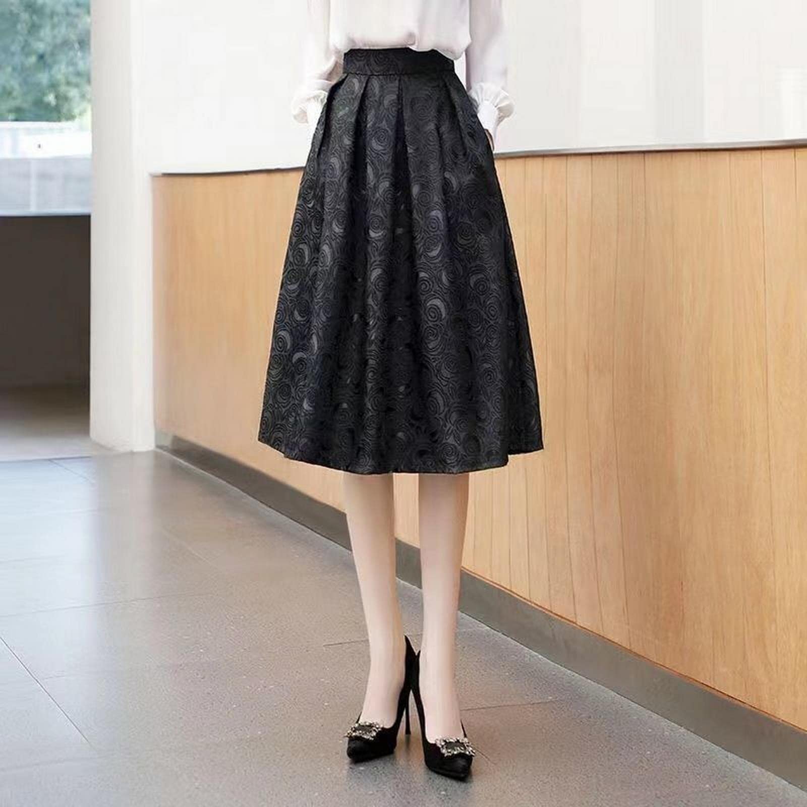 Falda larga para mujer, primavera, verano, floral, jacquard, cintura alta, midi larga, falda acampanada, faldas grandes con vuelo