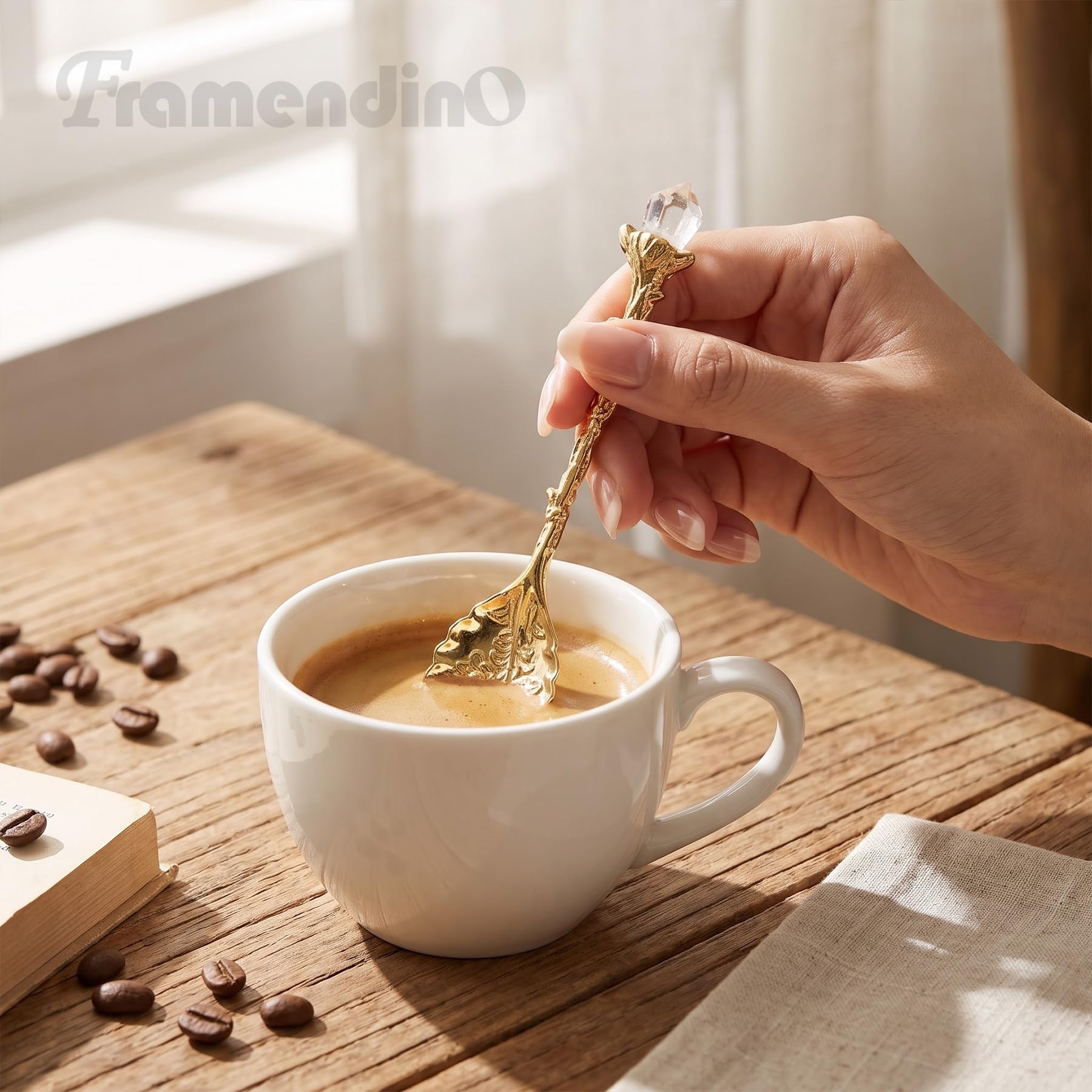Framendino, Lot de 50 cuillères à café rétro en alliage de cristal pour la maison, la cuisine, le bureau