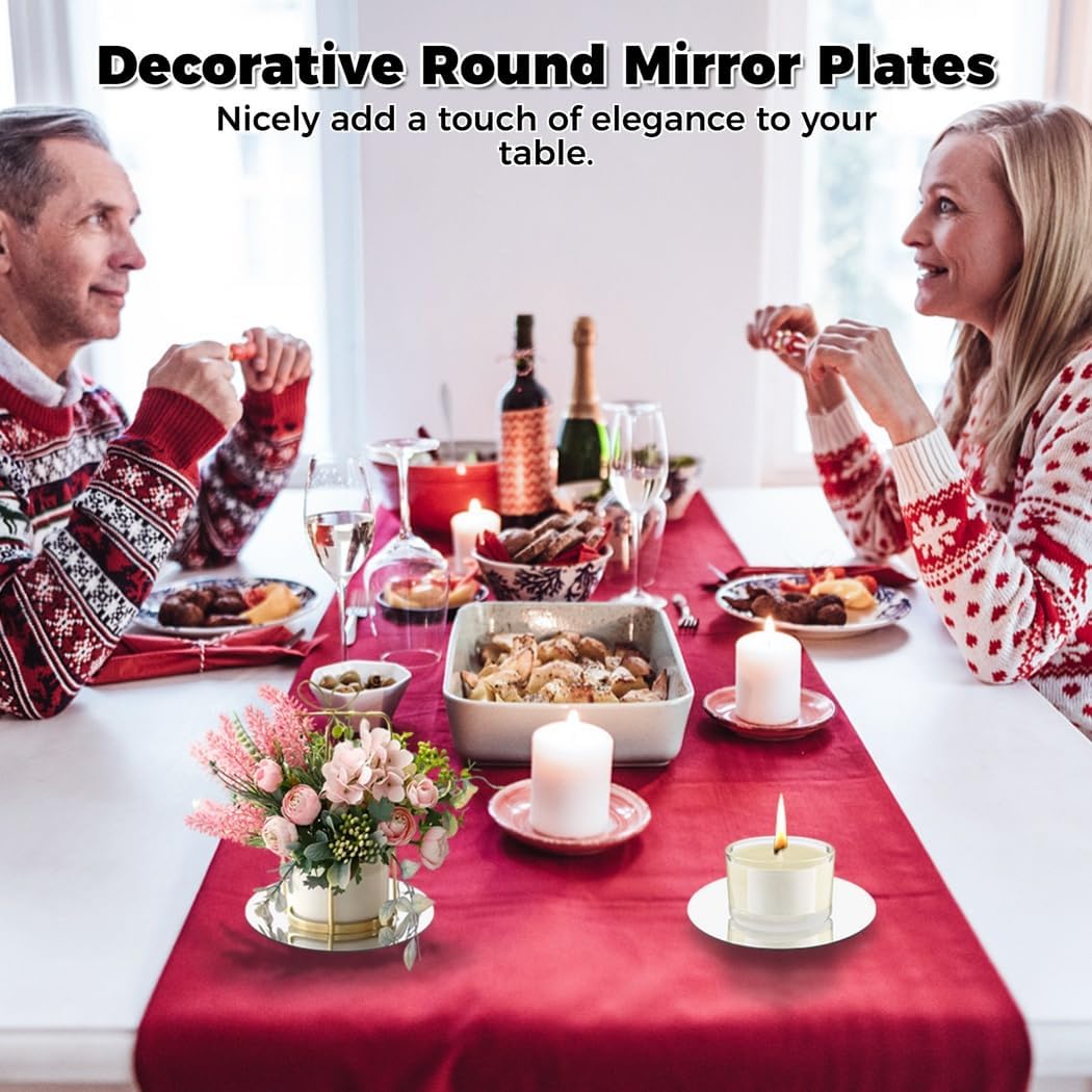 Acrylic Mirror Plates 24-Pack, Round Frameless Tiles for Wall Hanging, Candle Tray Discs, Safe Alternative to Glass, Tabletop Decor