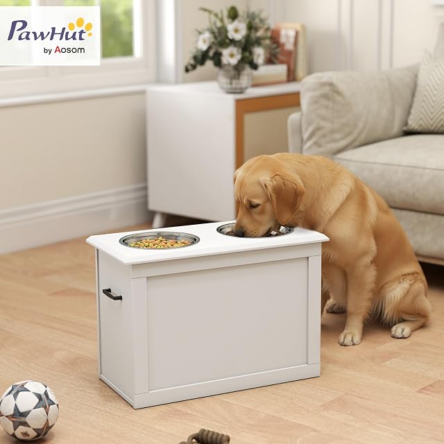 Foto 2 de 8 de PawHut Comedero Perro Elevado 2 Cuencos Perros Grandes Blanco