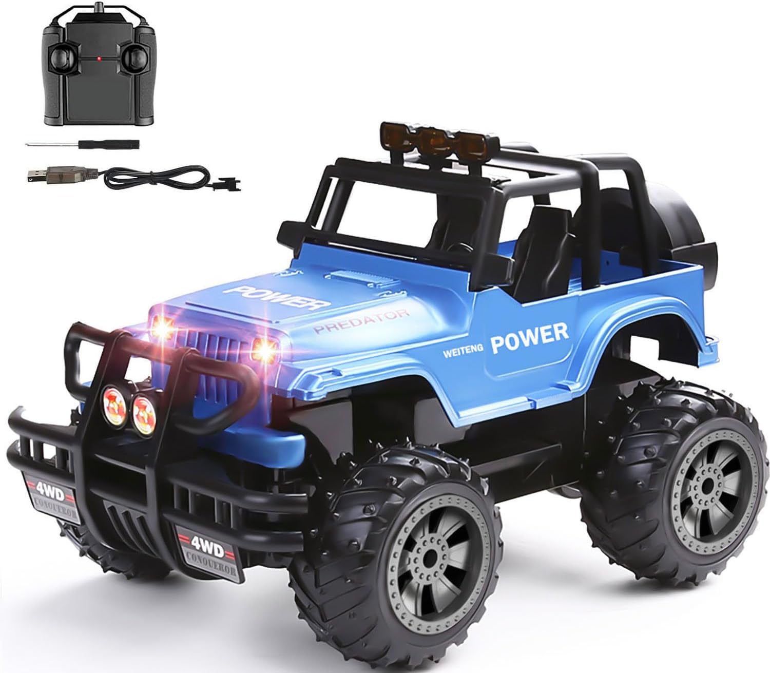 Remote Control Monster Truck for Boys 4-7, 1/16 Off Road RC Truck Crawler High Speed RC Pickup SUV with LED Lights Rechargeable RC Car for Kids