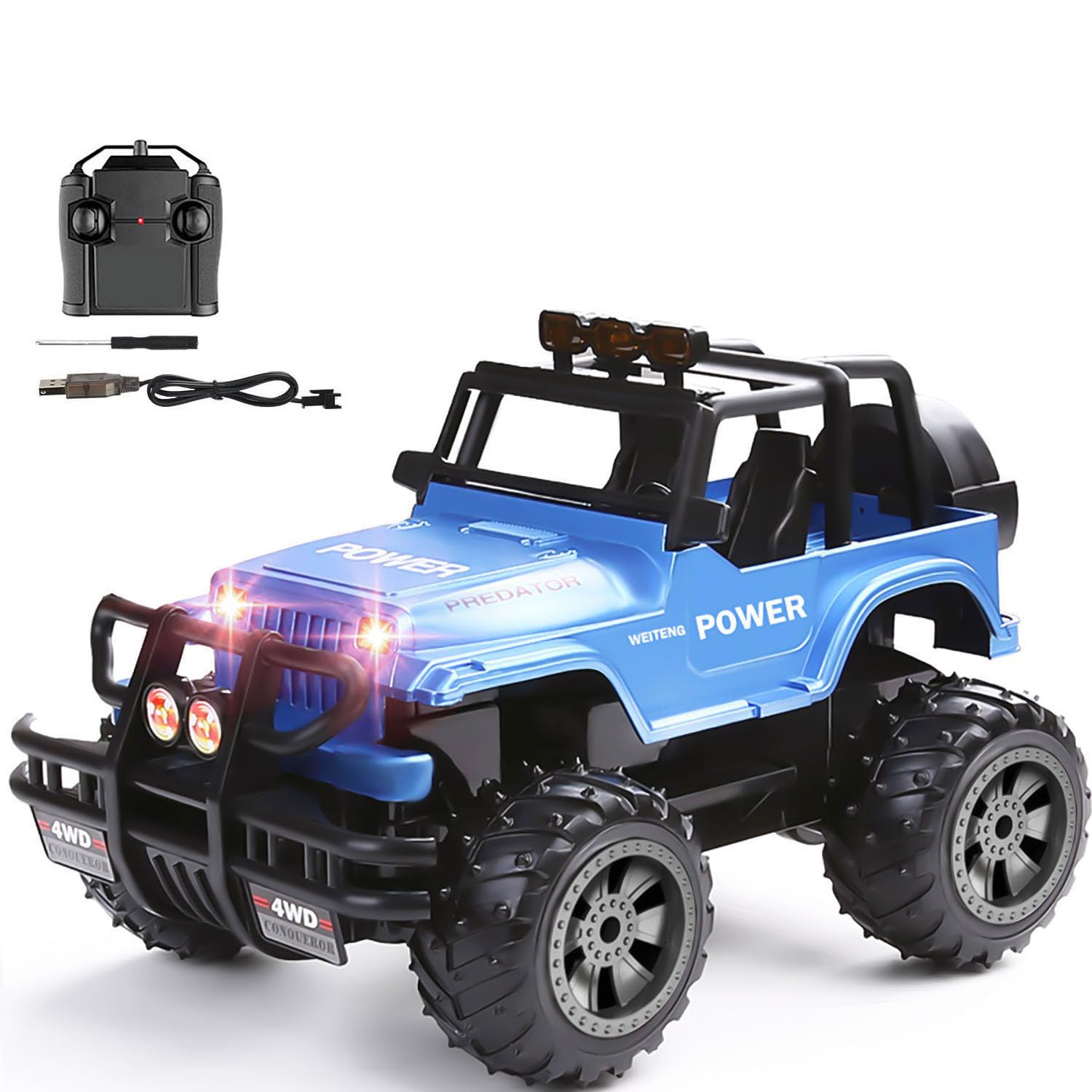Remote Control Monster Truck for Boys 4-7, 1/16 Off Road RC Truck Crawler High Speed RC Pickup SUV with LED Lights Rechargeable RC Car for Kids