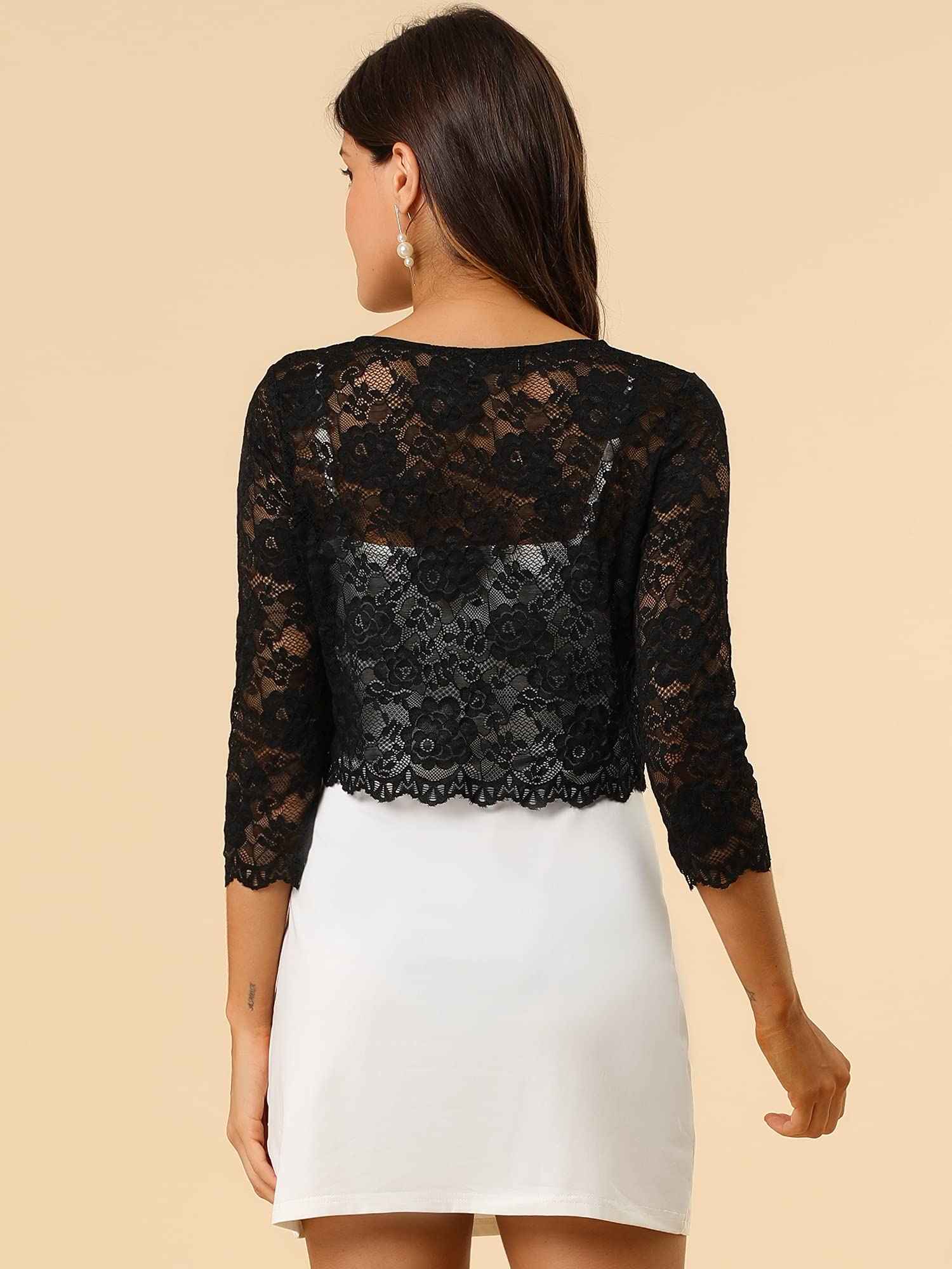 Allegra K Boléro court en dentelle florale transparente pour femme, noir, XX-Large