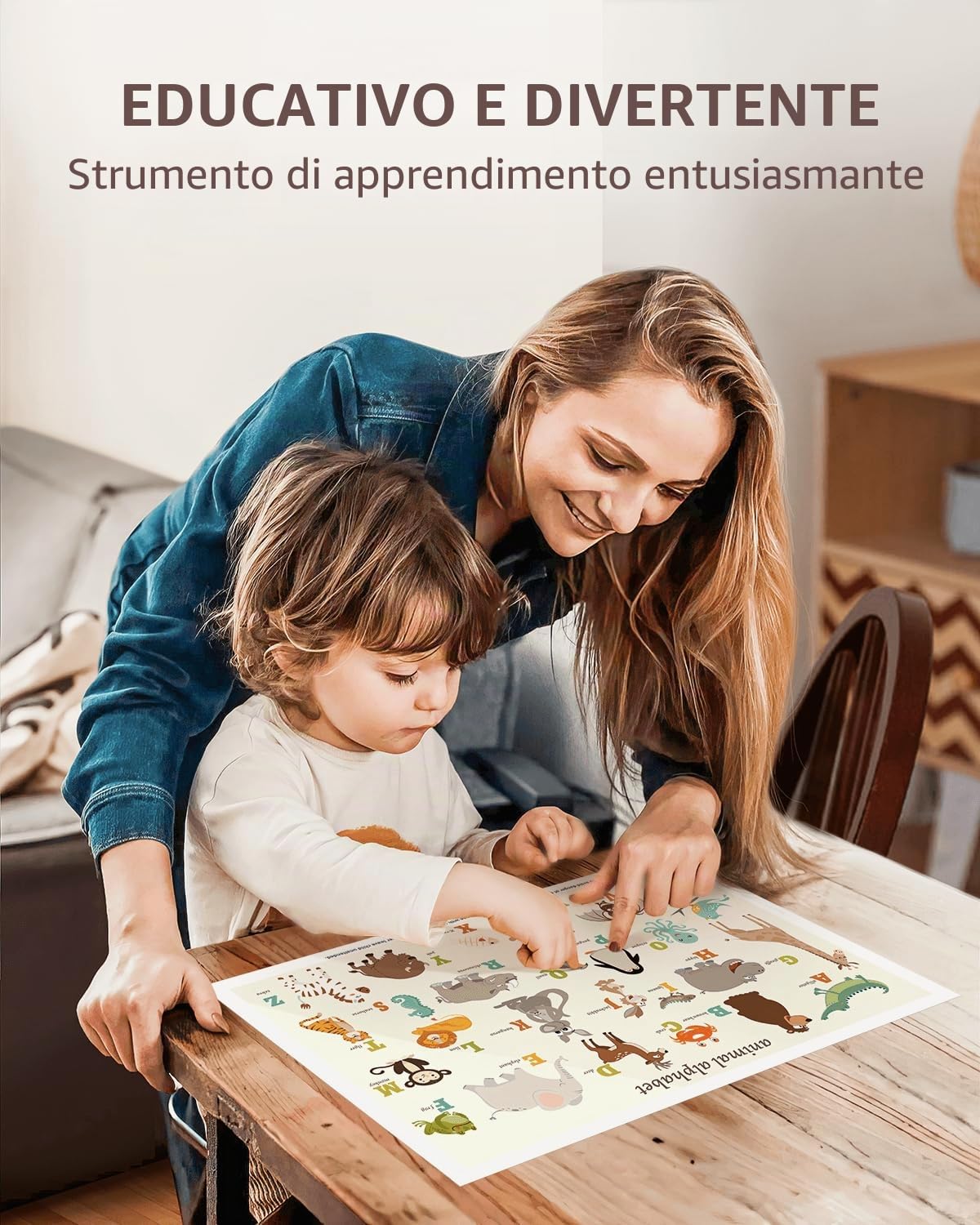 Tovagliette adesive usa e getta, confezione da 40 pezzi, per neonati e bambini, tovagliette da ristorante, 30,5 x 45,7 cm, tovaglietta per bambini, tema alfabeto animale