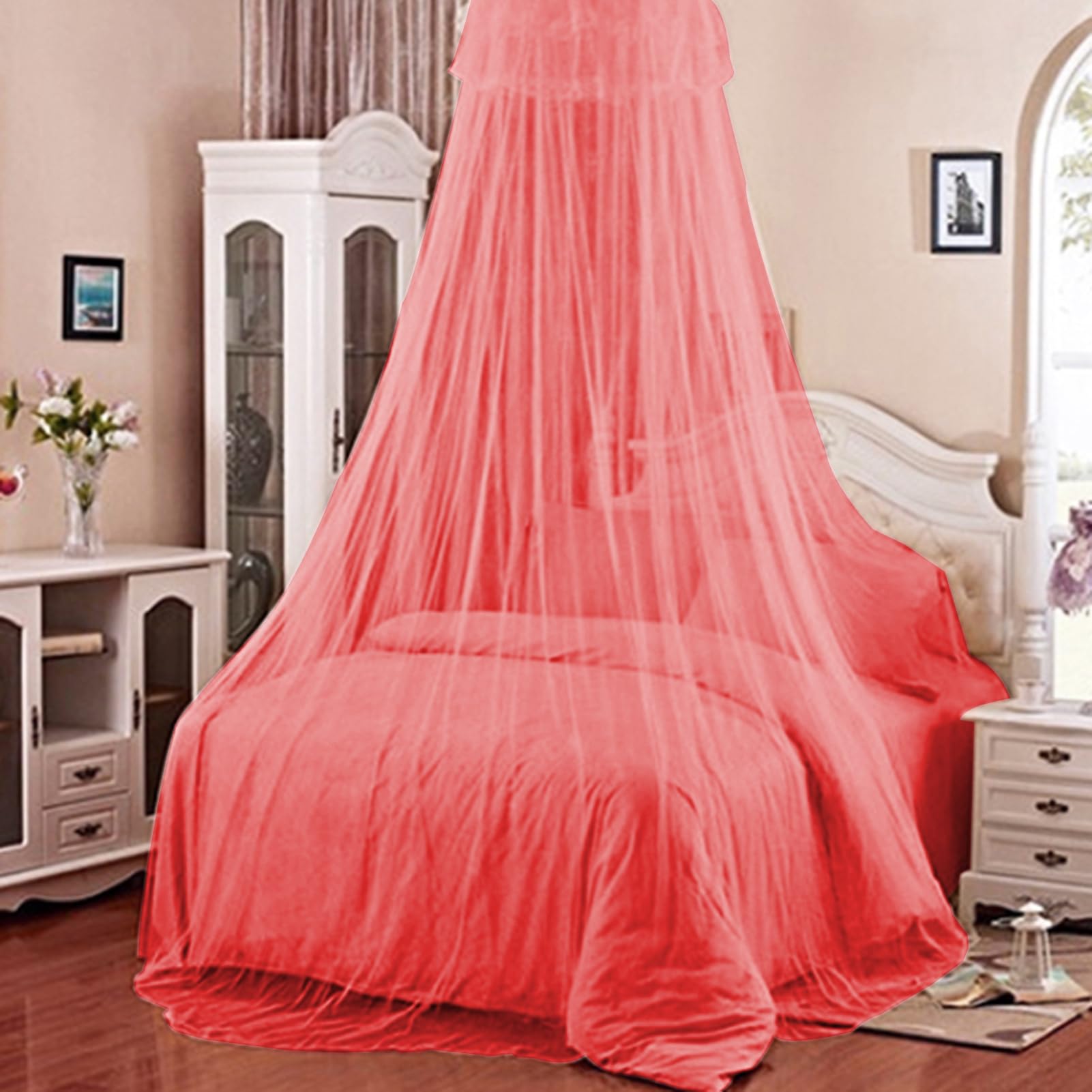 matumou Elegant Lace Bed Canopy Netting Curtain Round Dome Net Bedding