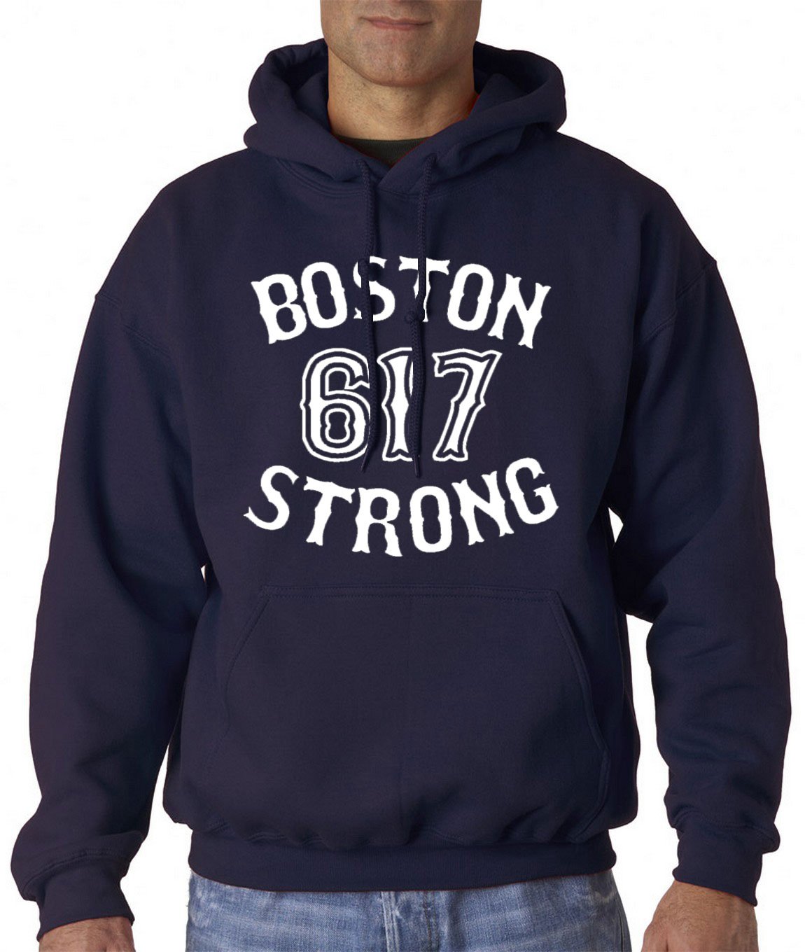 Boston Strong Adult Hoodie Sweatshirt (Large, Navy Blue)