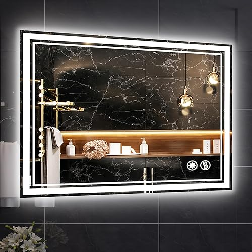 Espejo LED para baño de 24 x 40 pulgadas, espejo de baño con luces LED, antiniebla, regulable, 3 colores, luces delanteras y retroiluminadas, espejo