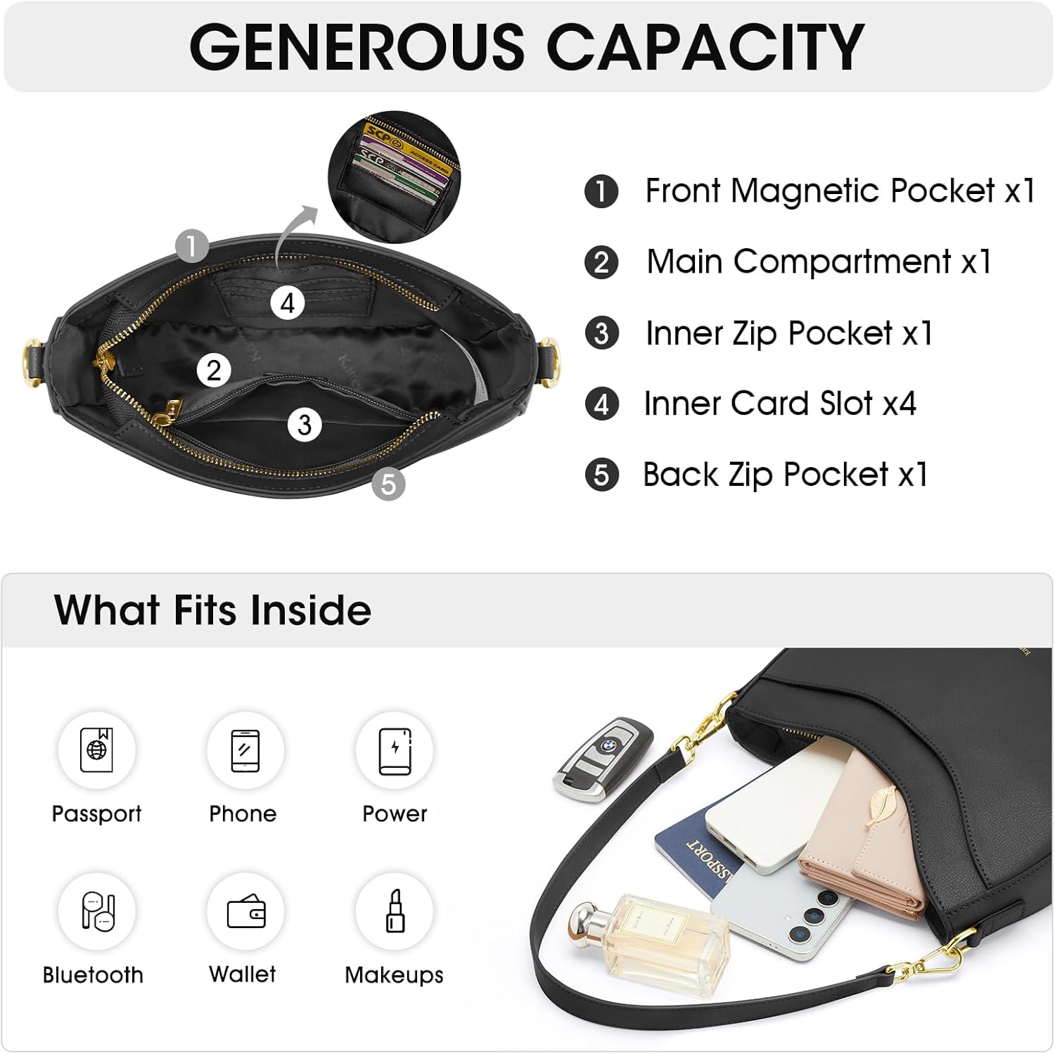 Kattee Leather Crossbody Bags for Women, Small Purses and Handbags, Soft Hobo Shoulder Satchel with Zipper Closure - Image 4