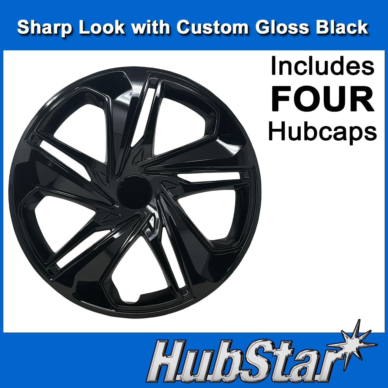 Hubcap Replacement for Honda Civic 2016-2024, 16-inch Premium Replica Gloss Black Wheel Cover (Set of 4)