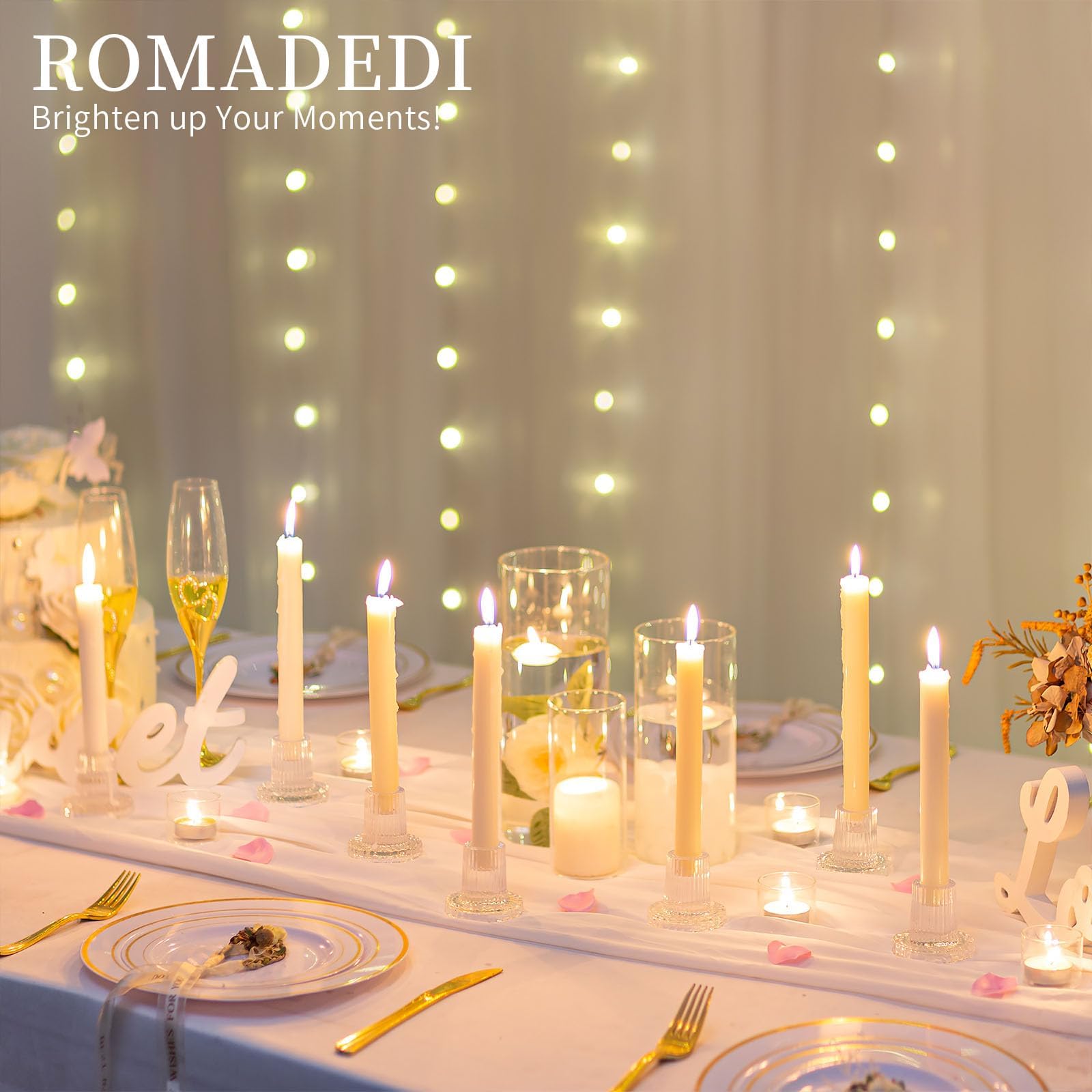 Romadedi Chandelier Bougeoir Verre Transparent - Lot de 20 Petite Bougeoir Mariage Decoratif Noel Decoration Maison Supports pour Bougies Coniques Centre de Table Salon Chambre