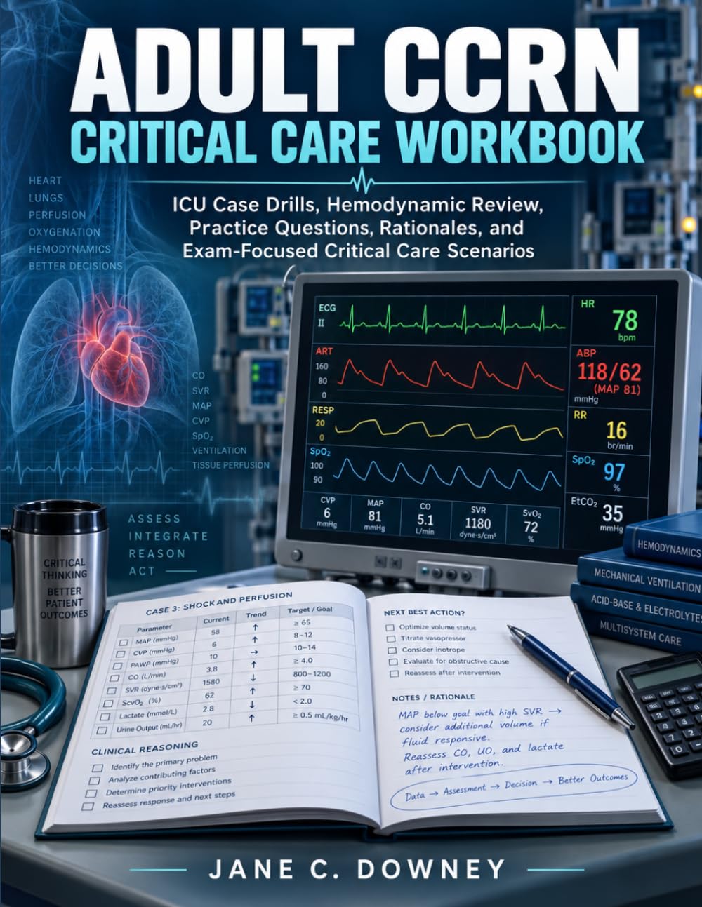 ADULT CCRN CRITICAL CARE WORKBOOK: ICU Case Drills, Hemodynamic Review, Practice Questions, Rationales, and Exam-Focused Critical Care Scenarios
