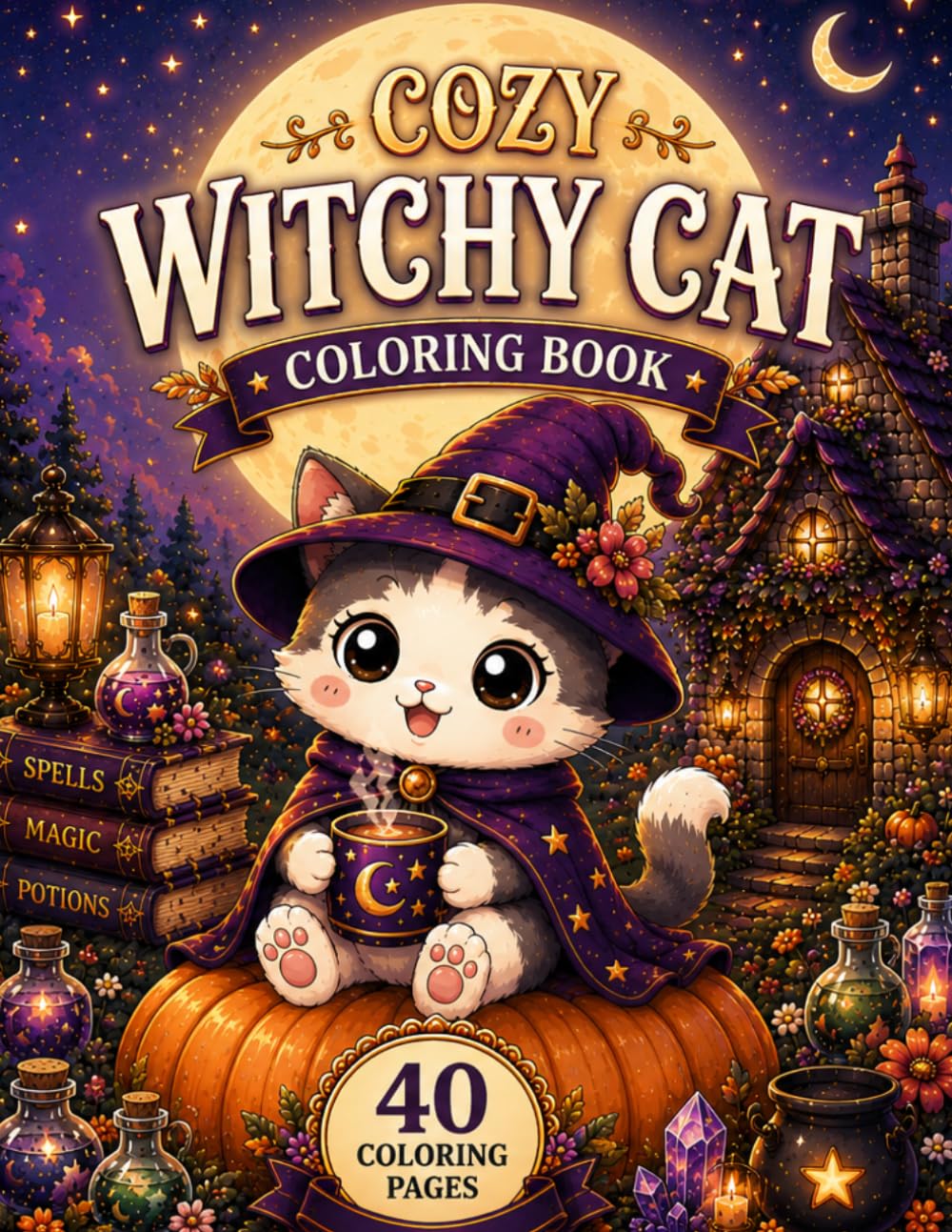 Cozy Witchy Cat: Coloring Book