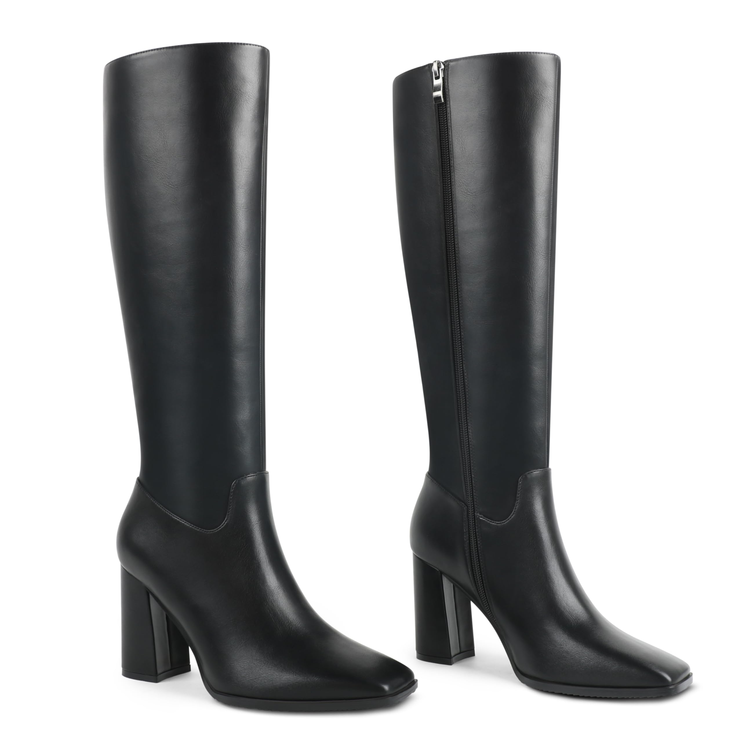 Zzheels Womens Knee High Boots Square Toe Chunky Knee Heeled Boots Long Boots for Women