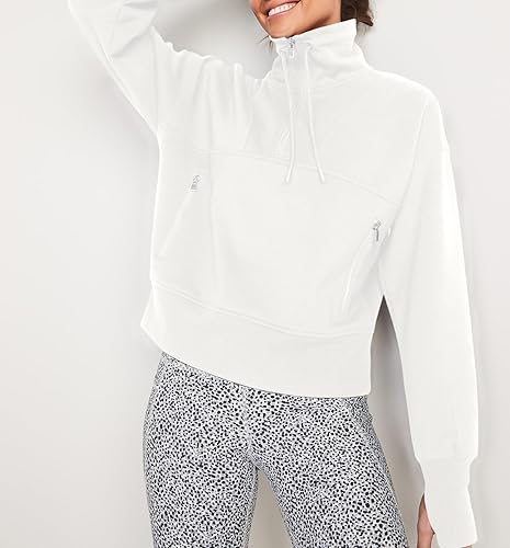 Miniatura 2 de Sudadera casual de manga larga con media cremallera para mujer, cuello alto falso, cordón para el pulgar, con bolsillos