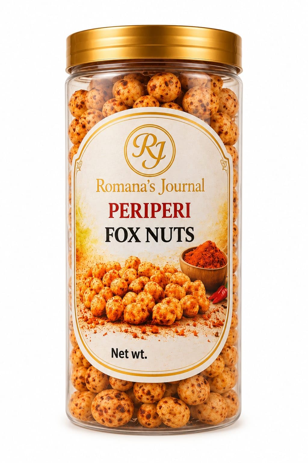 Romana's Journal Roasted Makhana (Fox Nuts) Snack | Crunchy & Flavorful Roasted Lotus Seeds | Multiple Flavor Options Available | Light Everyday Snacking Choice | Tea Time, Travel & Office Snack | Carefully Roasted (Peri Peri)-image-2