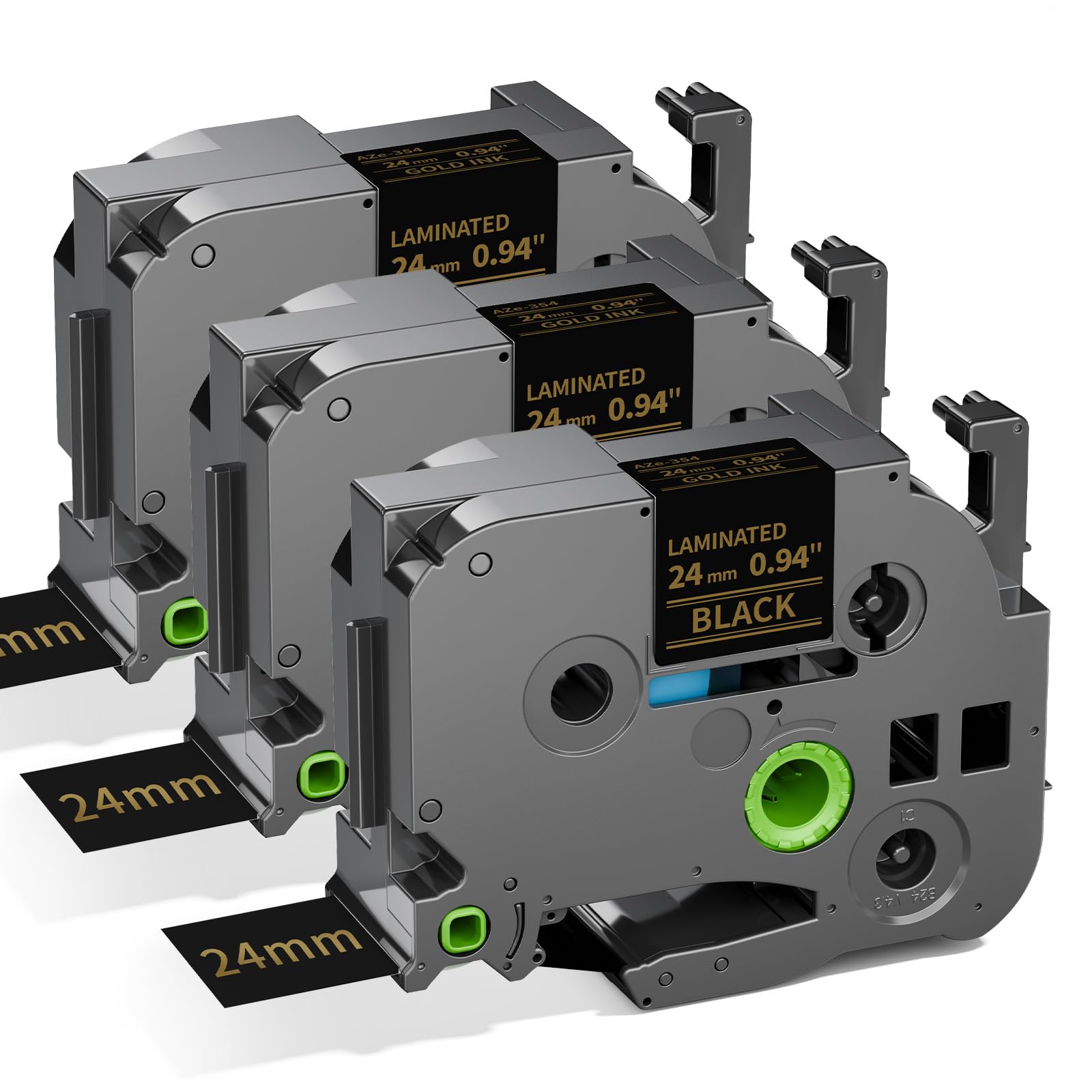 Label KINGDOM 24mm Gold on Black Label Tape Replacement for Brother P-Touch TZe-354 TZe354 1 Inch TZe Tape 24mm 0.94 Laminated Black Compatible with