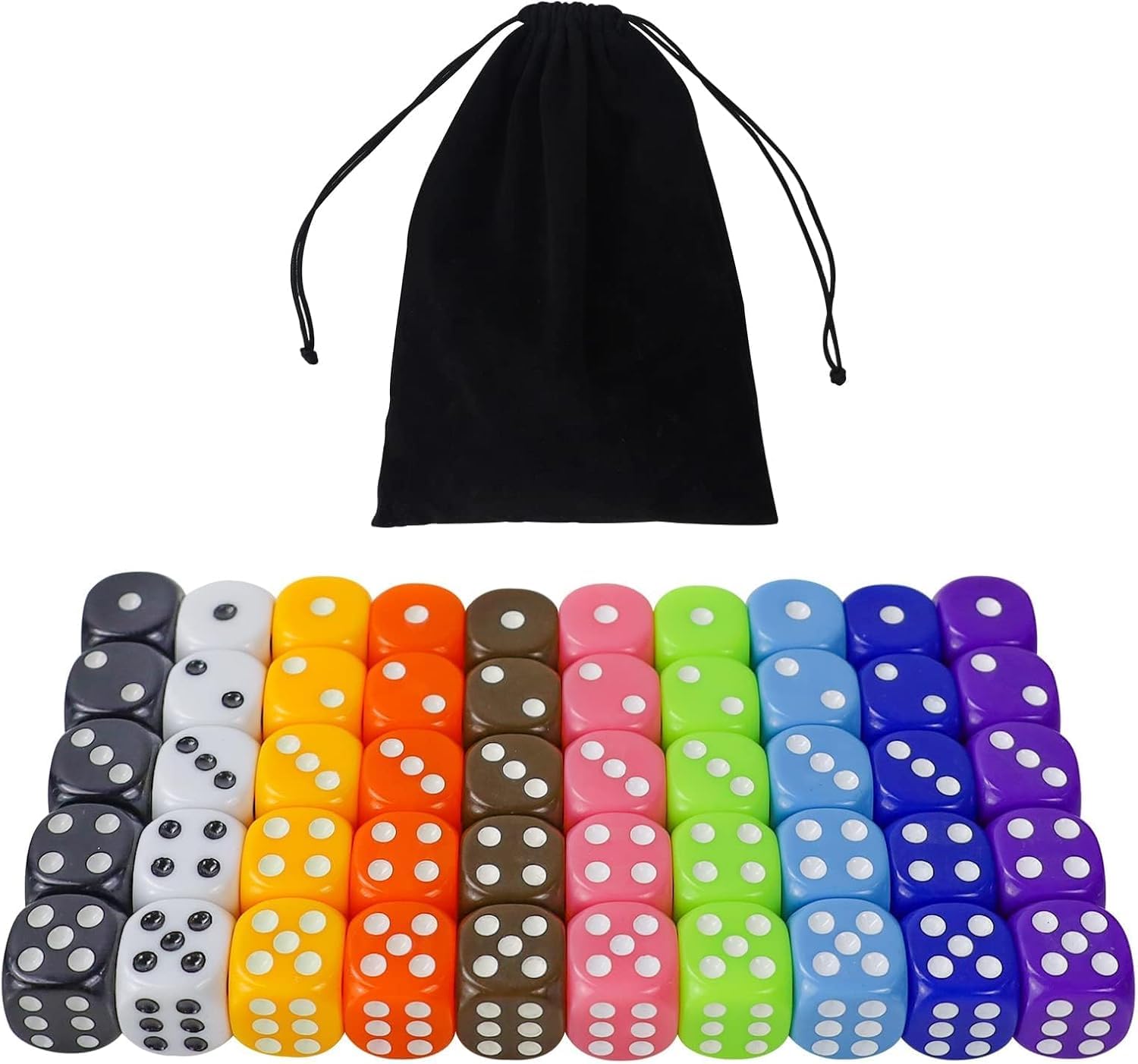 QUTHZZHY 6-Sided Dice Set 10 Colours 16 mm Acrylic Game Dice for DND, MTG, RPG, Tenzi, Yahtze, Bunco, Table Borad Games, Math Teaching (50 Pieces, 10 Colours)