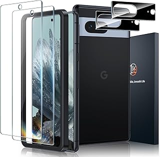 [2+2 Pack] LK 2 Pack Compatible for Google Pixel 8 Tempered Glass Screen Protector + 2 Pack Camera Lens Screen Protector, Easy Installation 9H Hardness glass film Anti-Scratch 6.3-inch