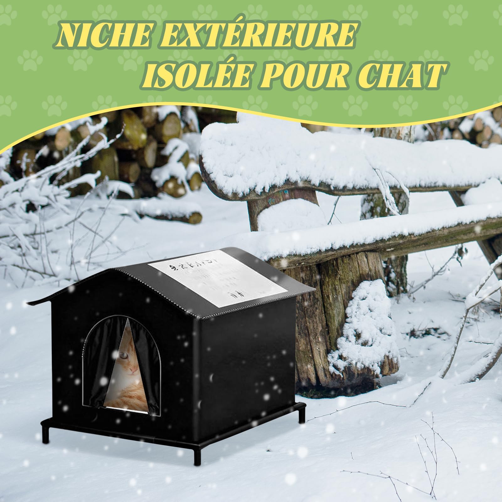 Milageto Maison pour Chat pour l'Extérieur, Abri Imperméable et Isolée pour Chats Strays pour l'Extérieur, Lit pour Chien Confortable et Douillet, Cabane Imperméable pour Porche de Grange, Noir, S