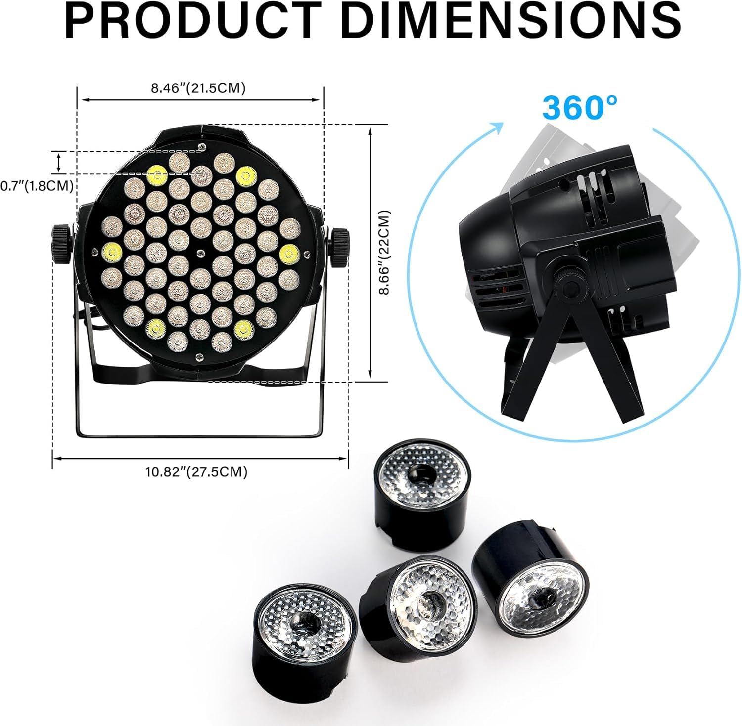 Bühnenbeleuchtung 54 LED 6500K Disco Licht DJ DMX512, Par Beleuchtung Bühne Beleuchtung Effekt DJ Lampe, 8CH Uplights im Freien für Hochzeit Bar DJ Show Disco Festival Party Event