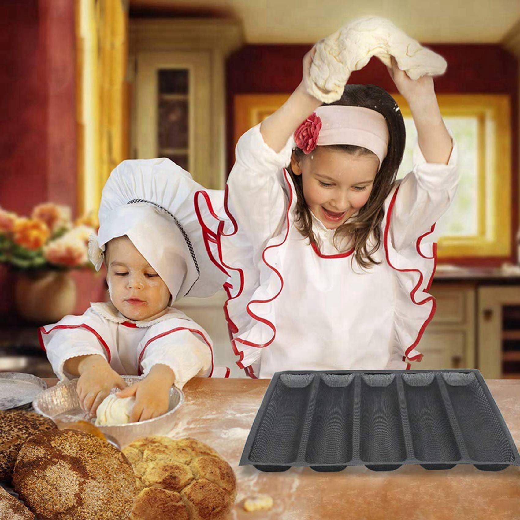 Juego de 4 moldes de silicona perforados para sándwich, molde para pan francés, base de alimentos, 5 bandejas antiadherentes