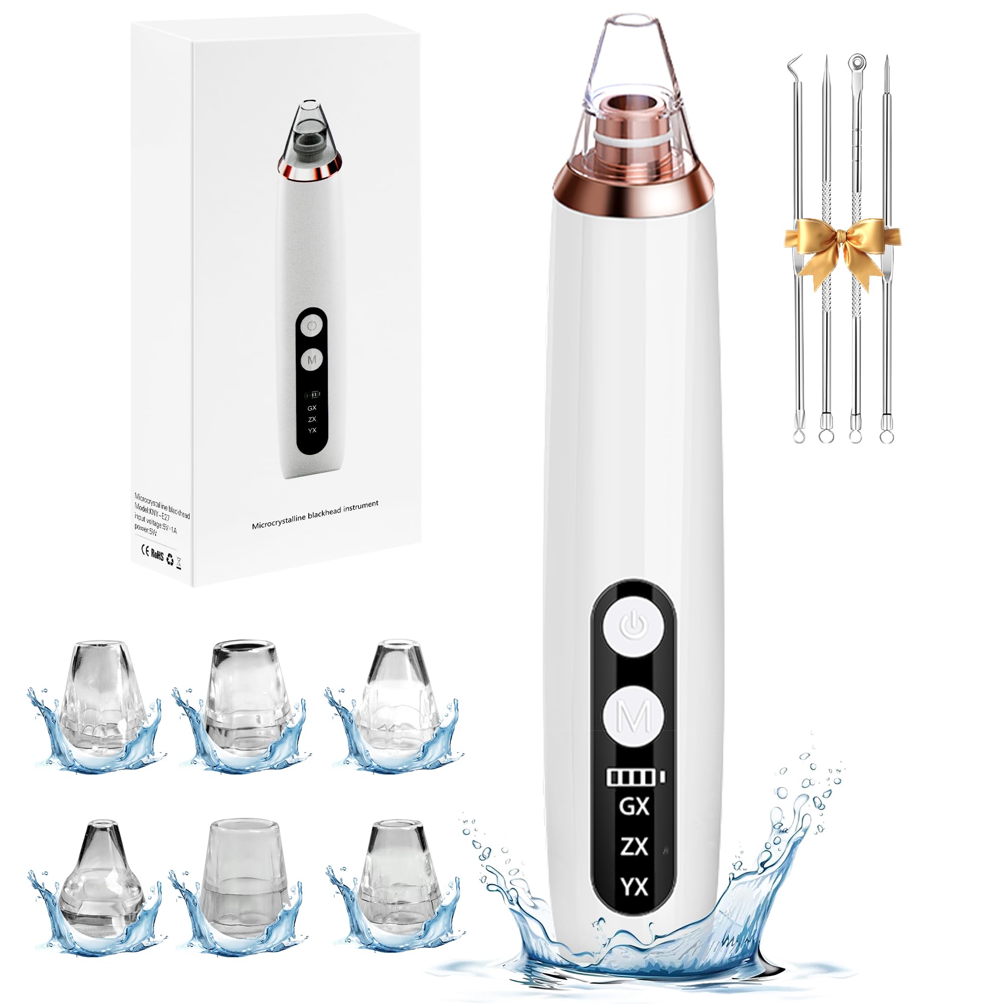 Porenreiniger Gesicht Mitesserentfernung, Porensauger Gesicht Mitesser Entferner Sauger Nase Akne Pickelsauger mit 3 Saugstufen und 6 Köpfe Blackhead Remover Pickelentferner