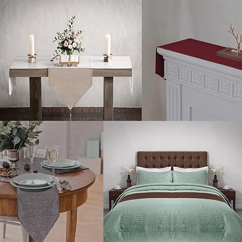 Miniatura 6 de Camino de mesa de lino sintético con borlas, impermeable, brillante, para fiestas, hogar, decoración de mesa, cumpleaños, boda, despedida de