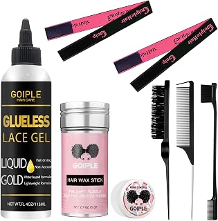 Liquid Gold Wig Glue Lace Glue - Glueless Lace Glue Gel - Temporary Hold for Wigs and Lace Front Wigs and Hair Systems - Invisible Bonding Non Toxic No Odor Water Based Formula - Wig Kit for Wigs 4oz
